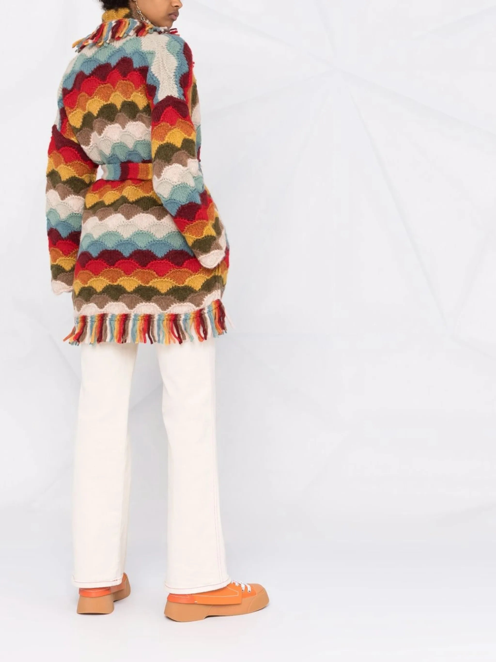 striped tie-fastening cardigan