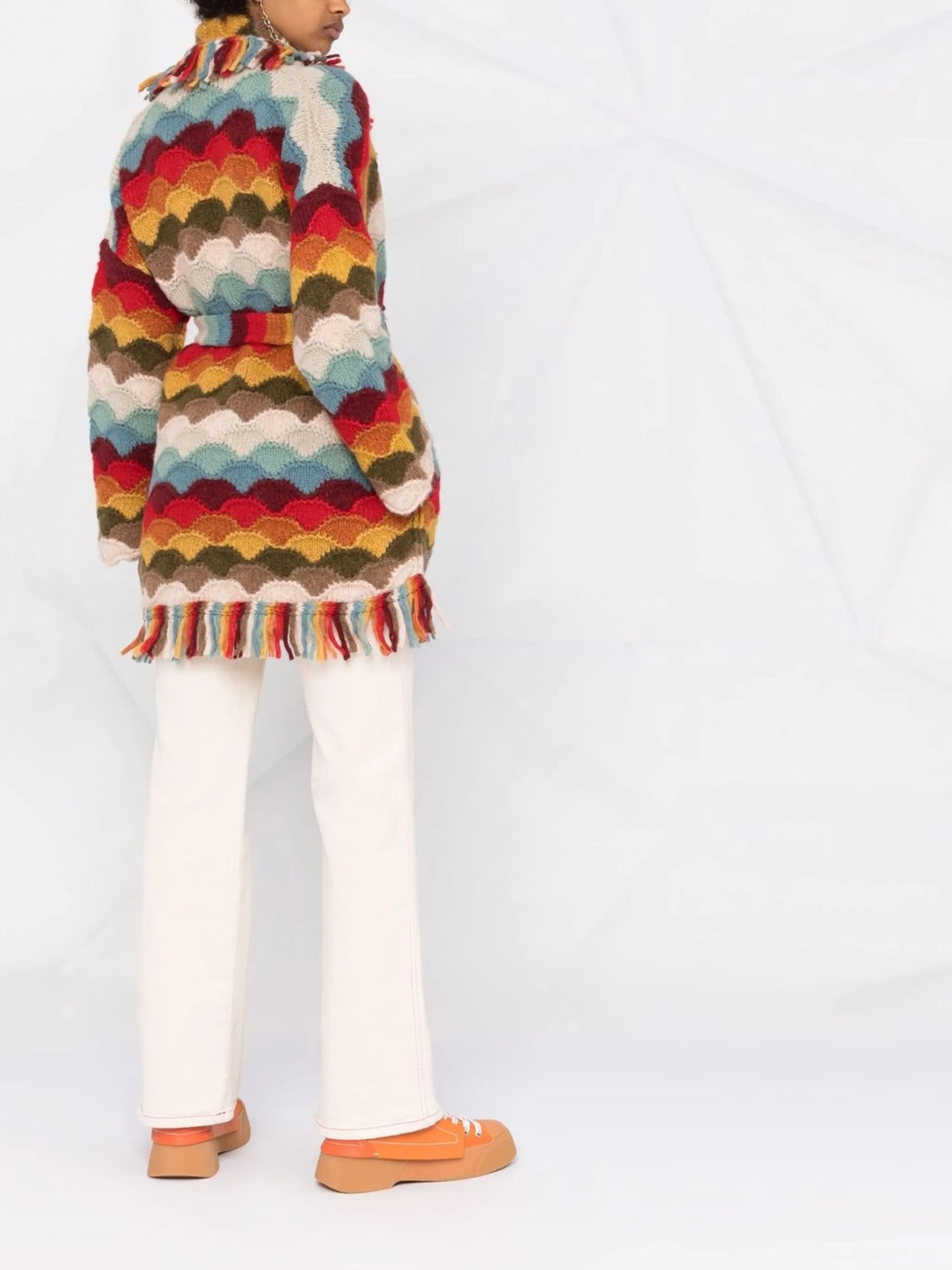 striped tie-fastening cardigan
