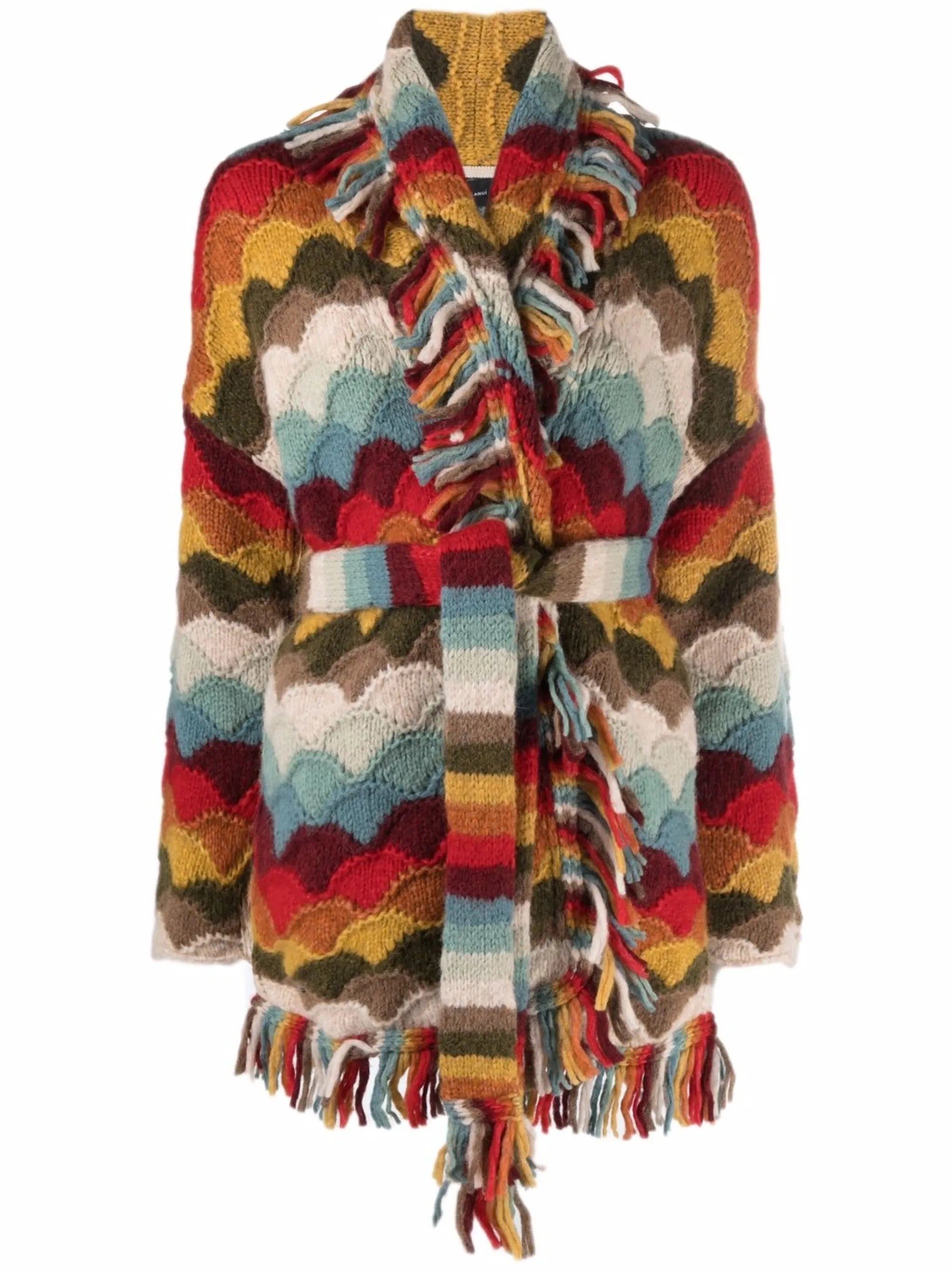 striped tie-fastening cardigan