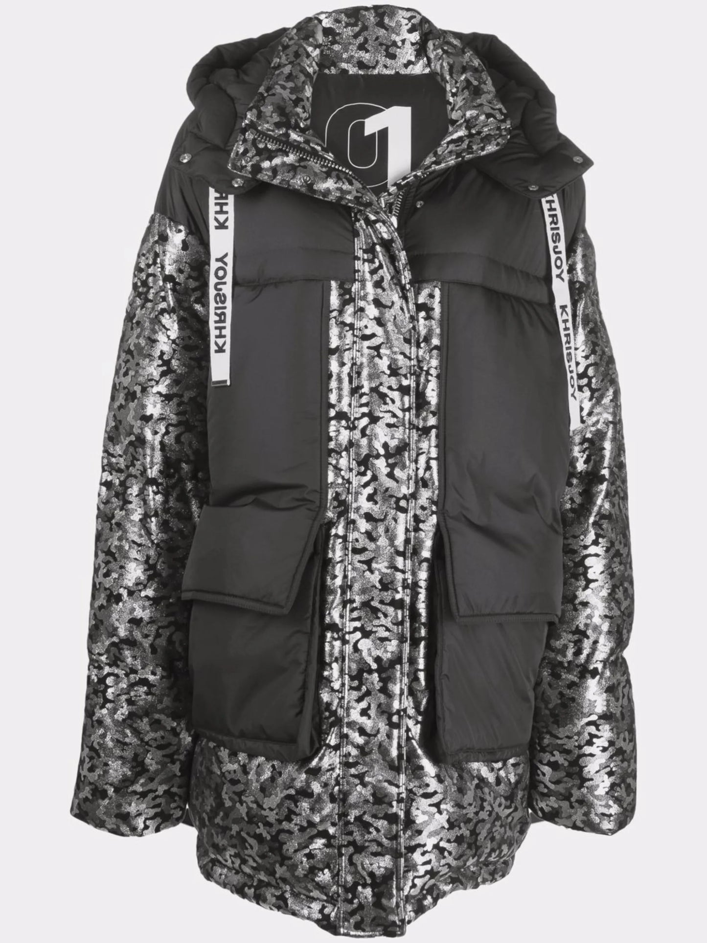 camouflage-print padded parka coat