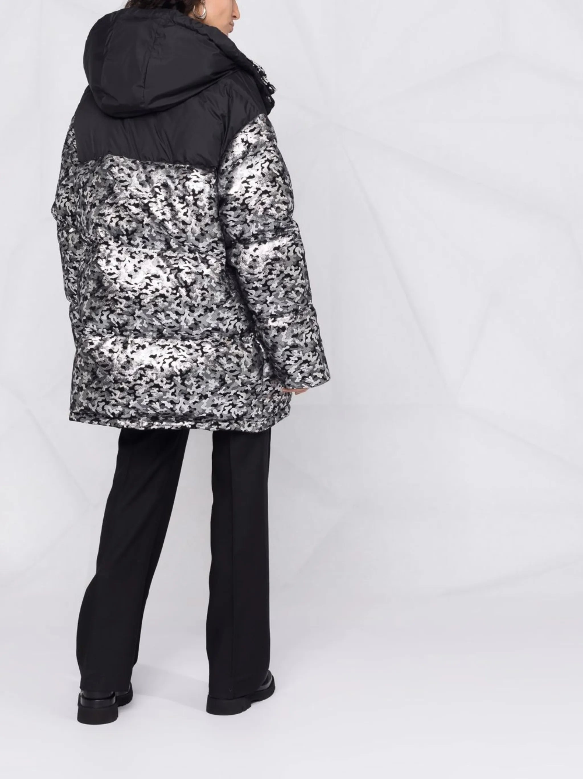 camouflage-print padded parka coat