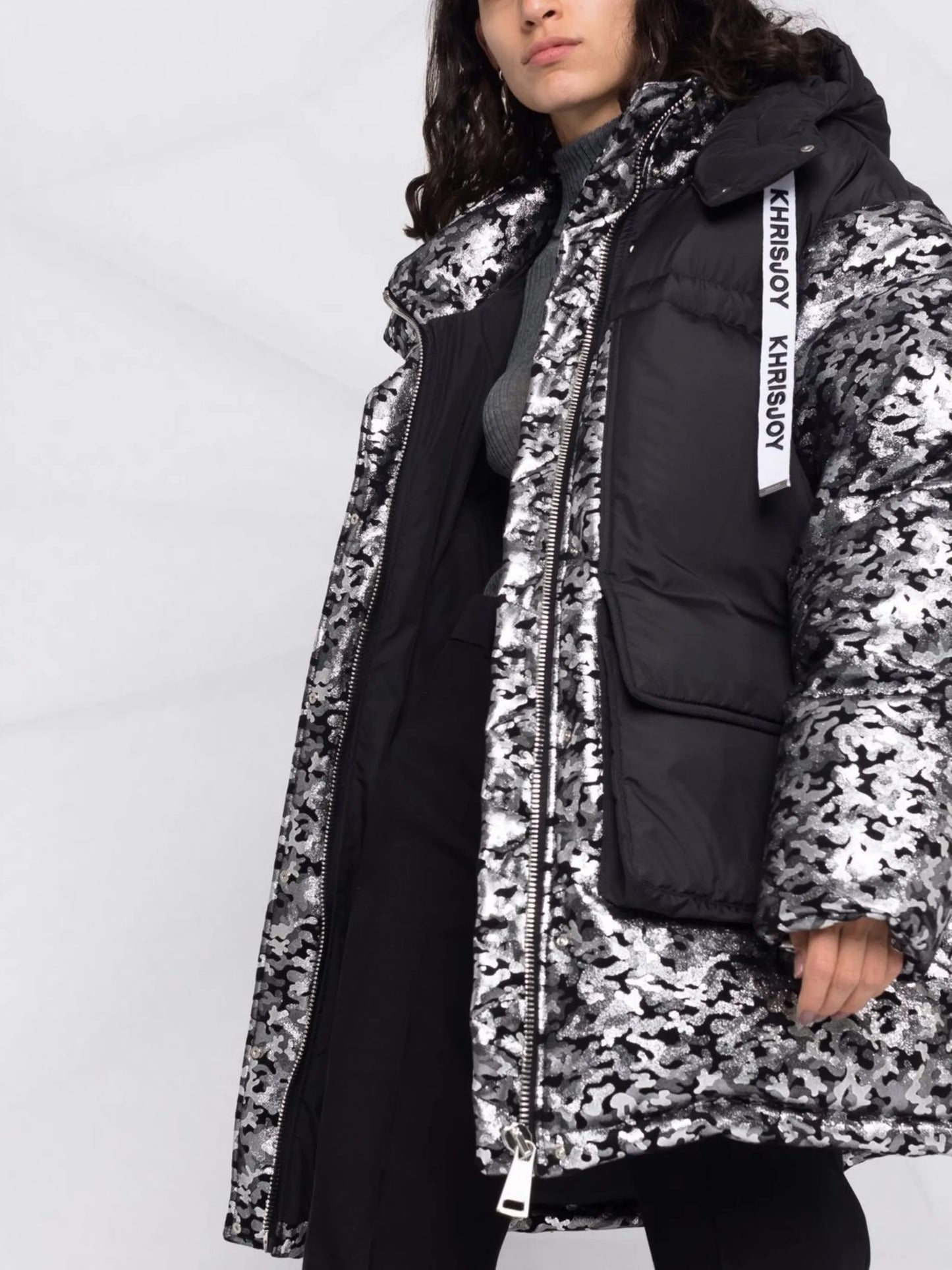 camouflage-print padded parka coat