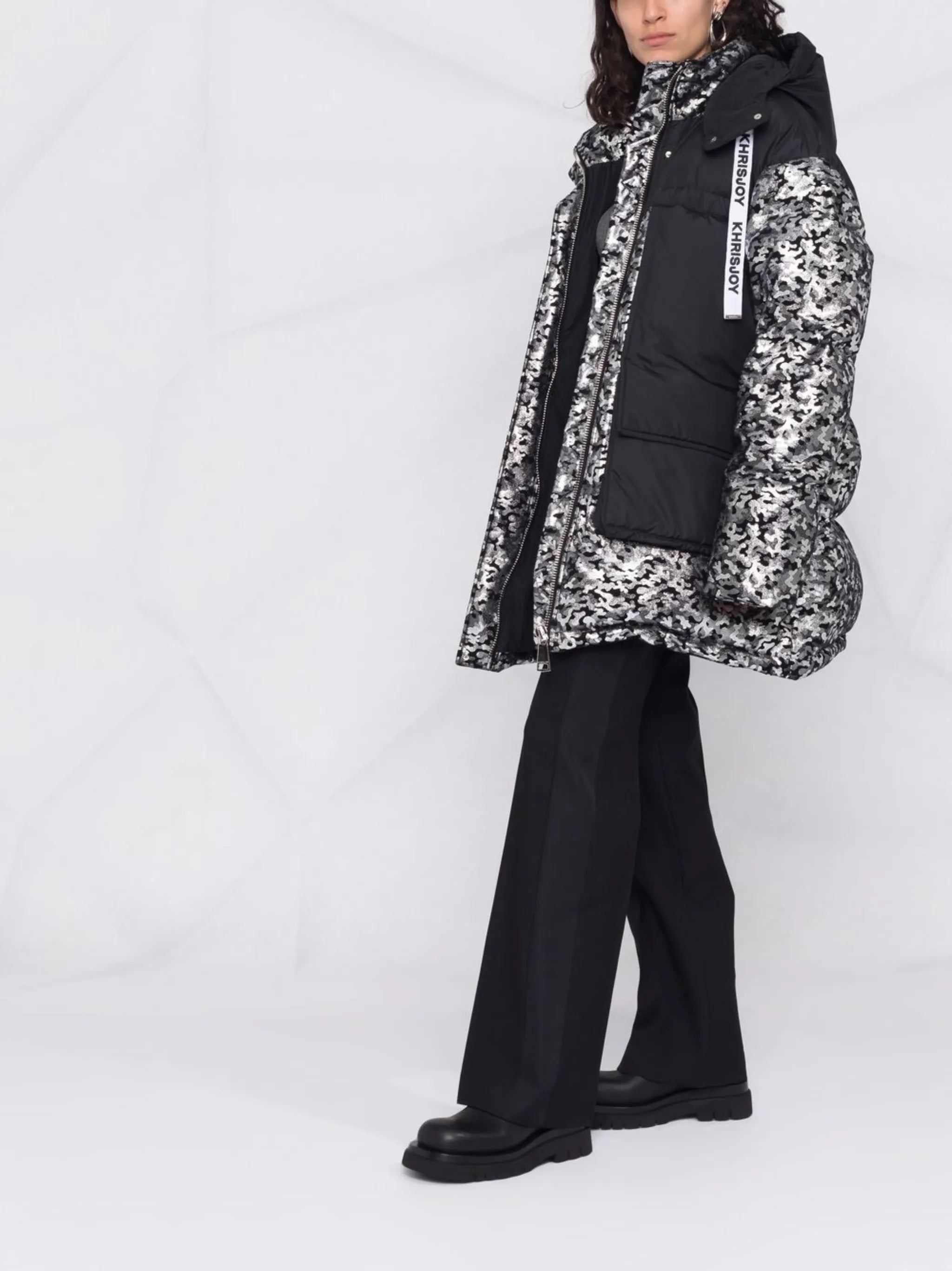 camouflage-print padded parka coat