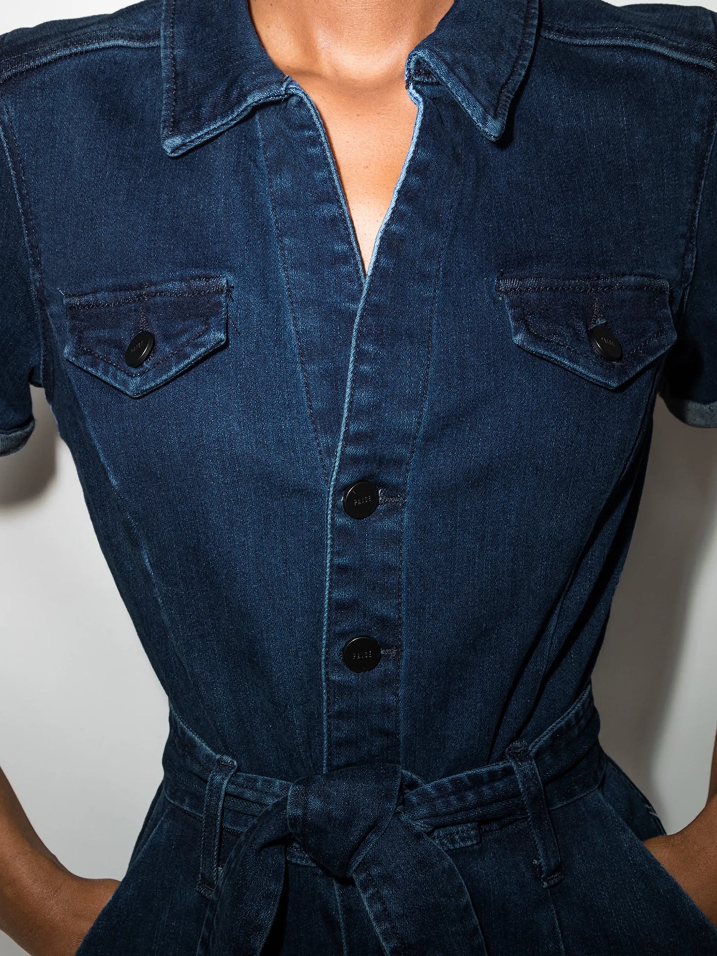 Anessa short-sleeve denim jumpsuit