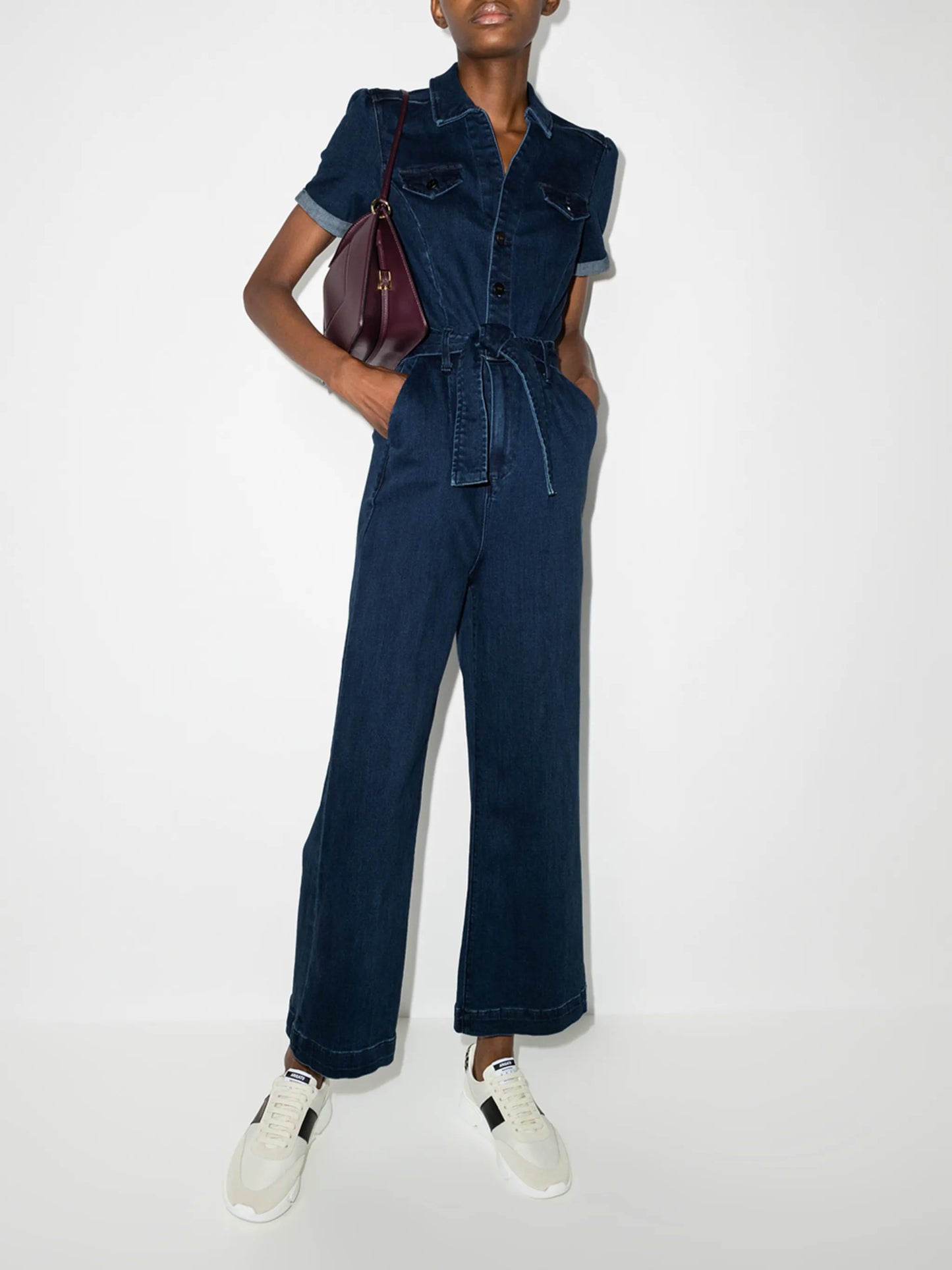 Anessa short-sleeve denim jumpsuit
