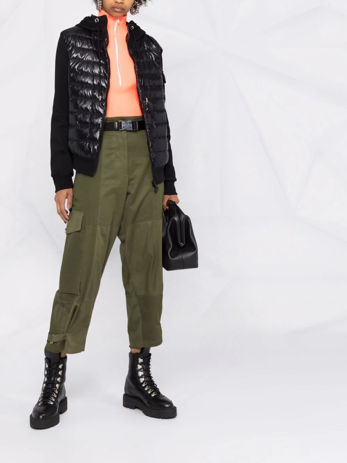 contrast-panel hooded padded jacket