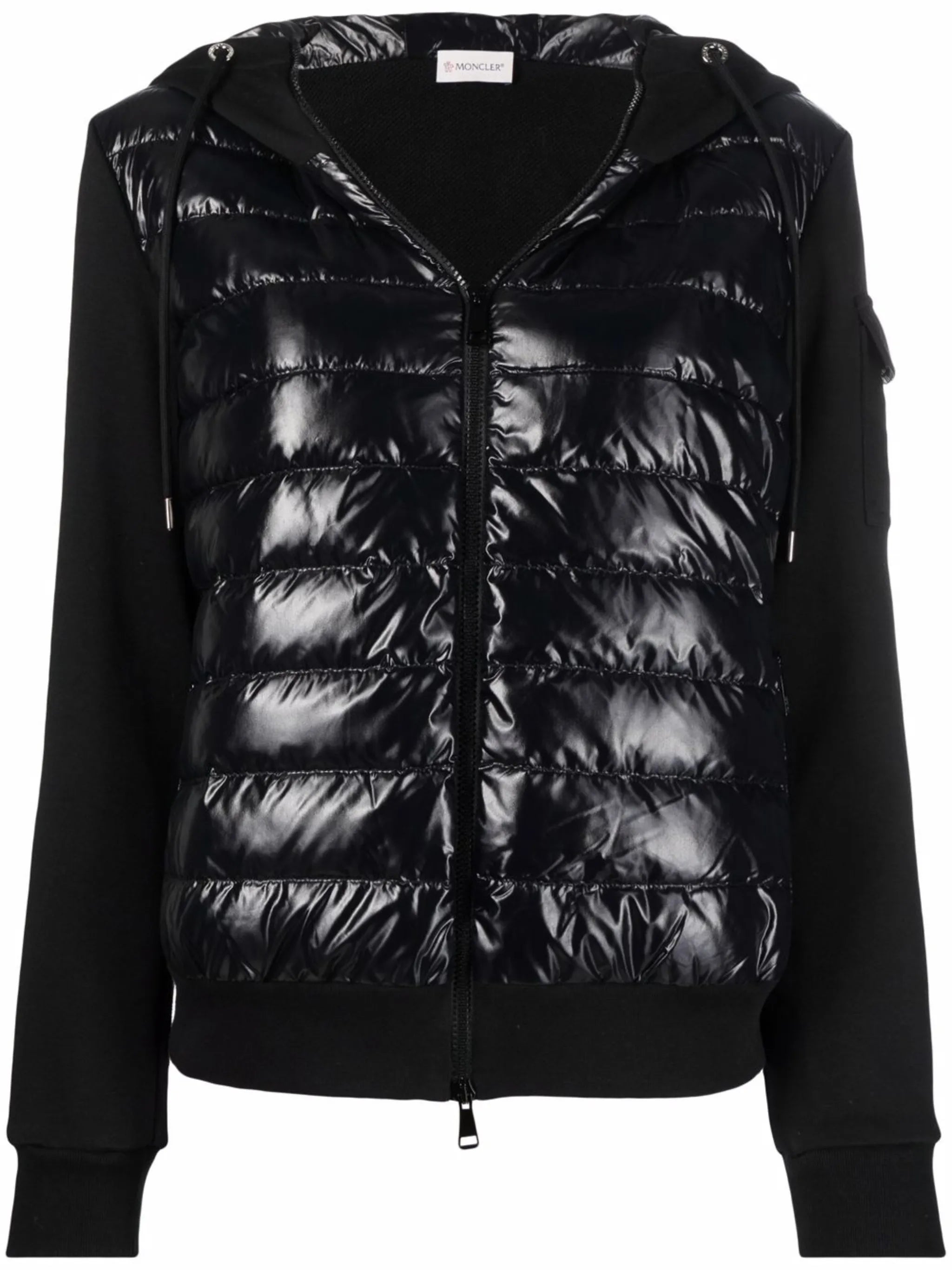 contrast-panel hooded padded jacket
