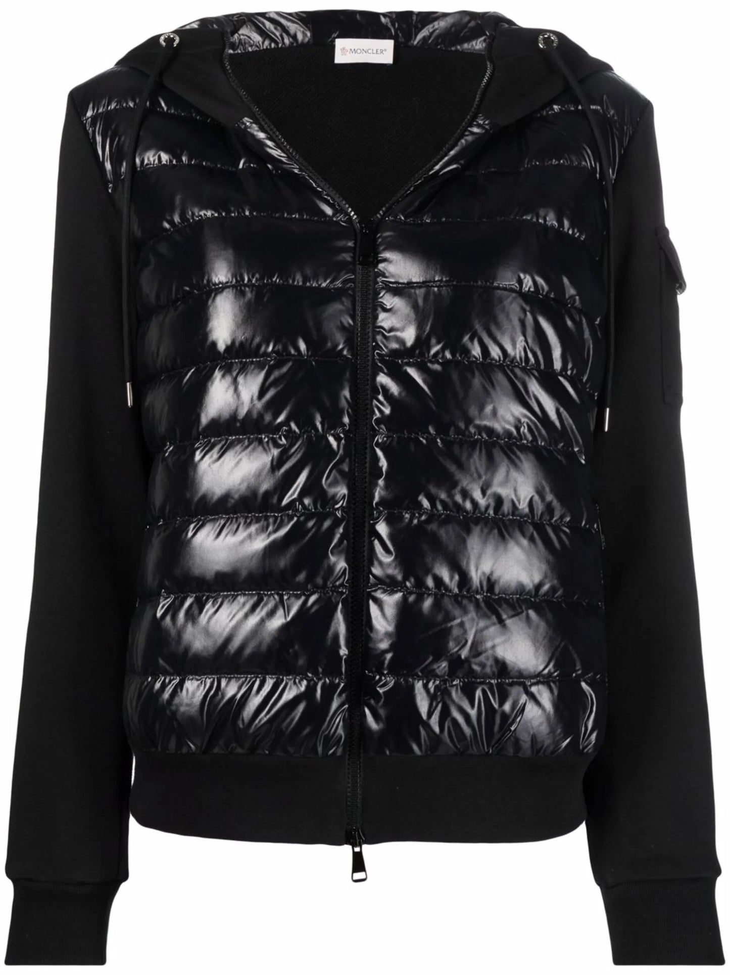 contrast-panel hooded padded jacket