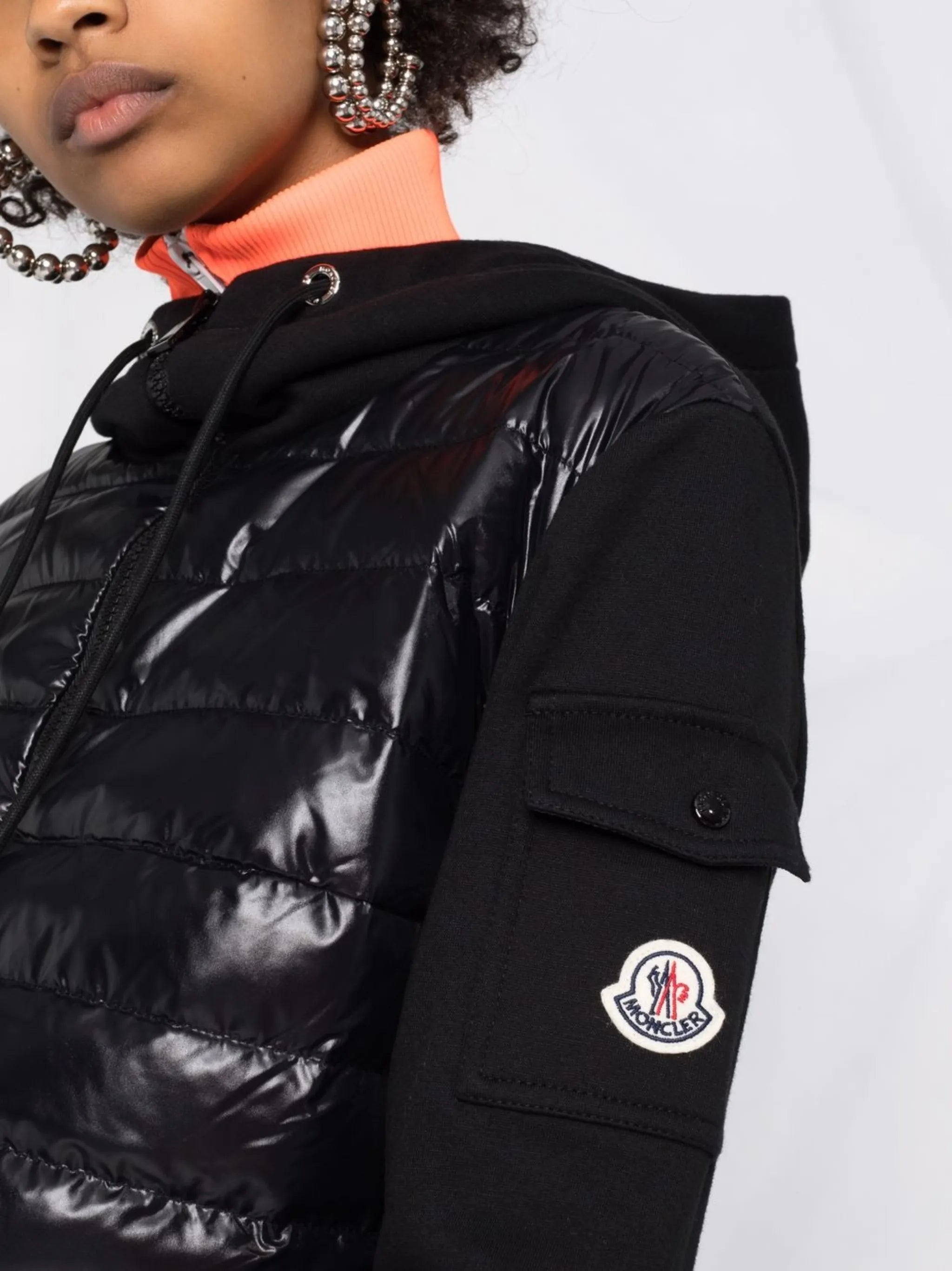 contrast-panel hooded padded jacket