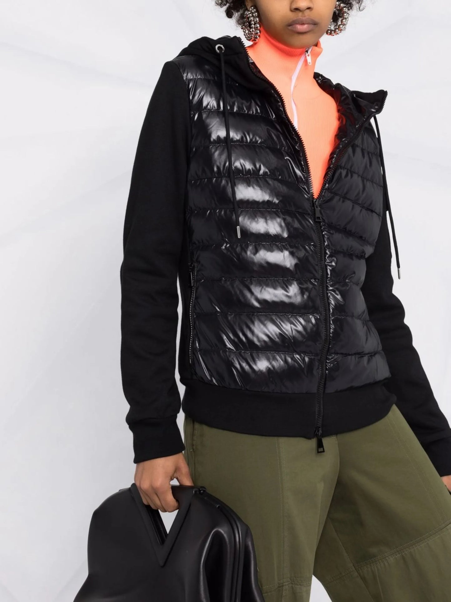 contrast-panel hooded padded jacket