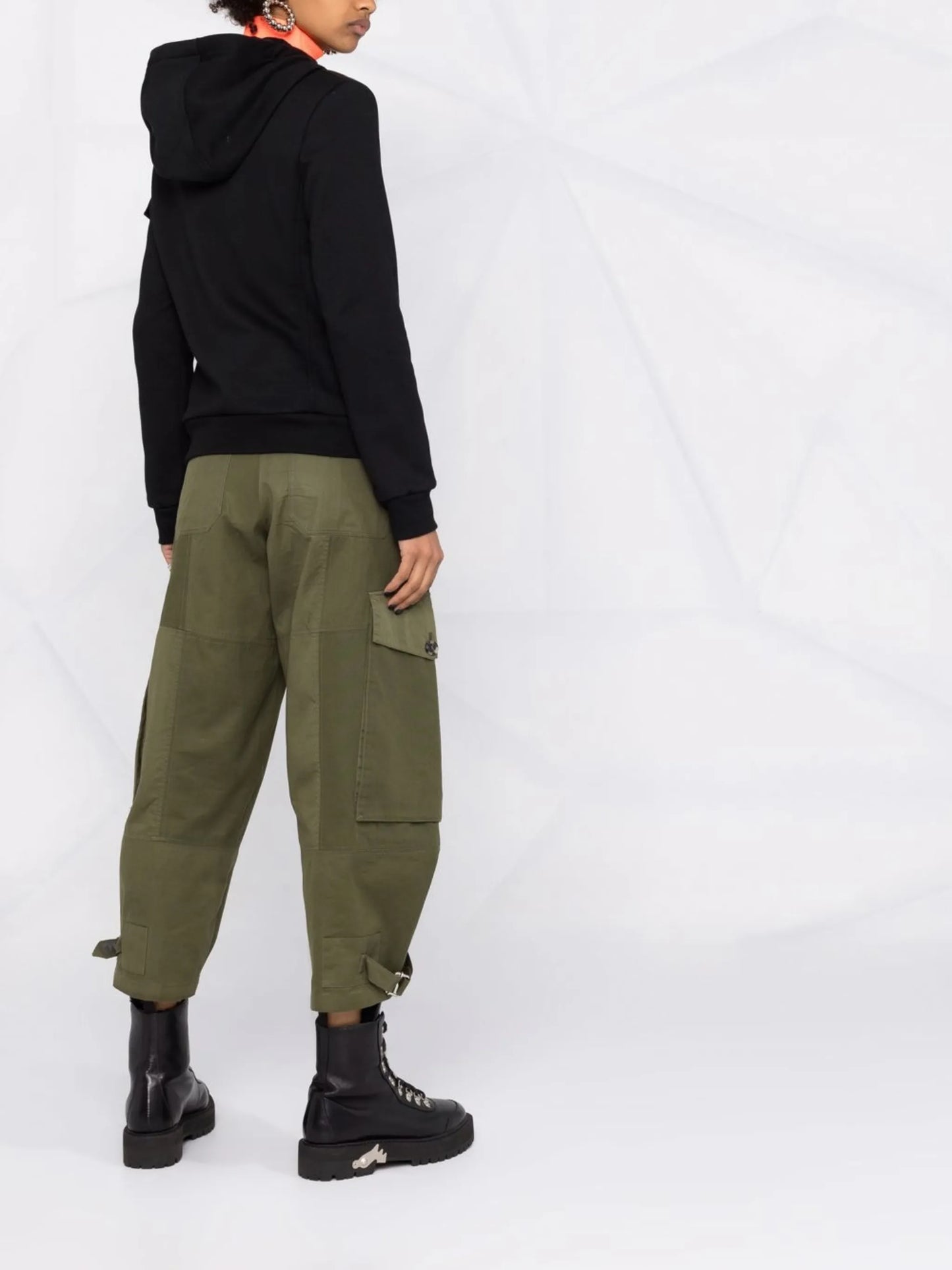 contrast-panel hooded padded jacket