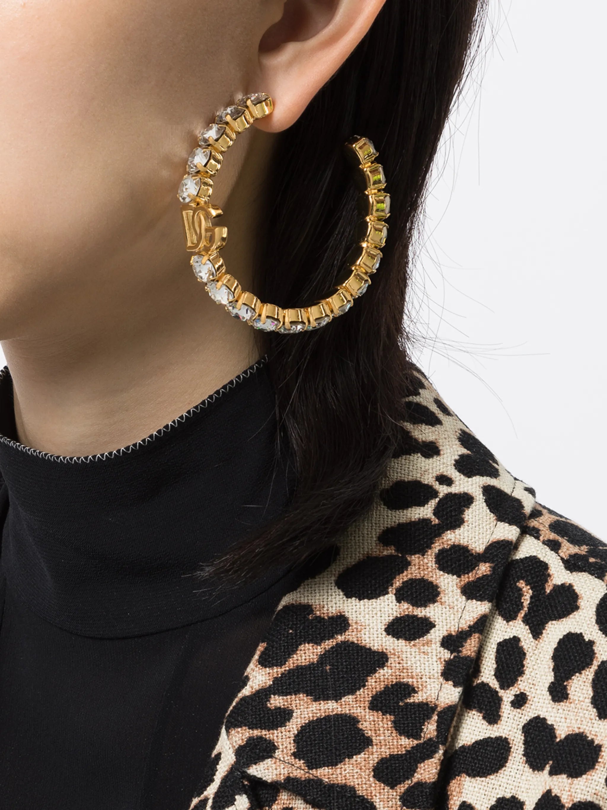 DG logo rhinestones-embellished hoop earrings