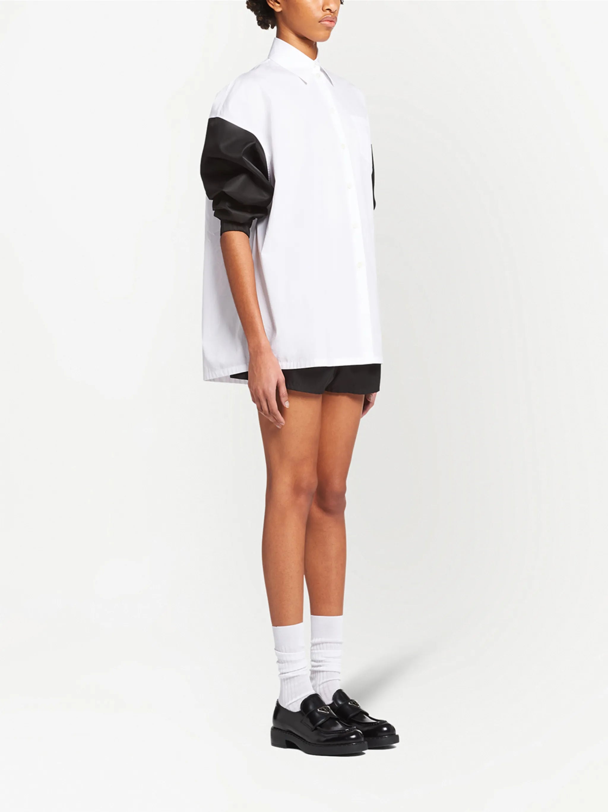contrast-sleeve poplin shirt