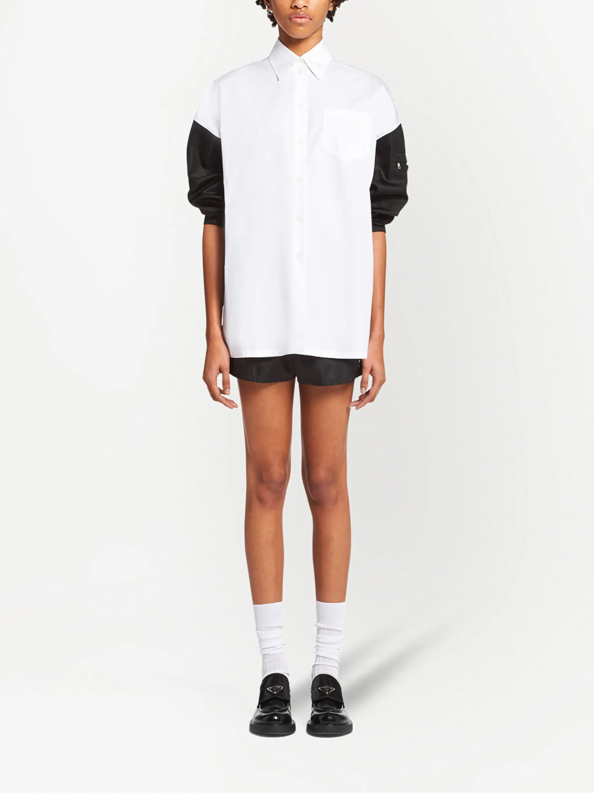 contrast-sleeve poplin shirt