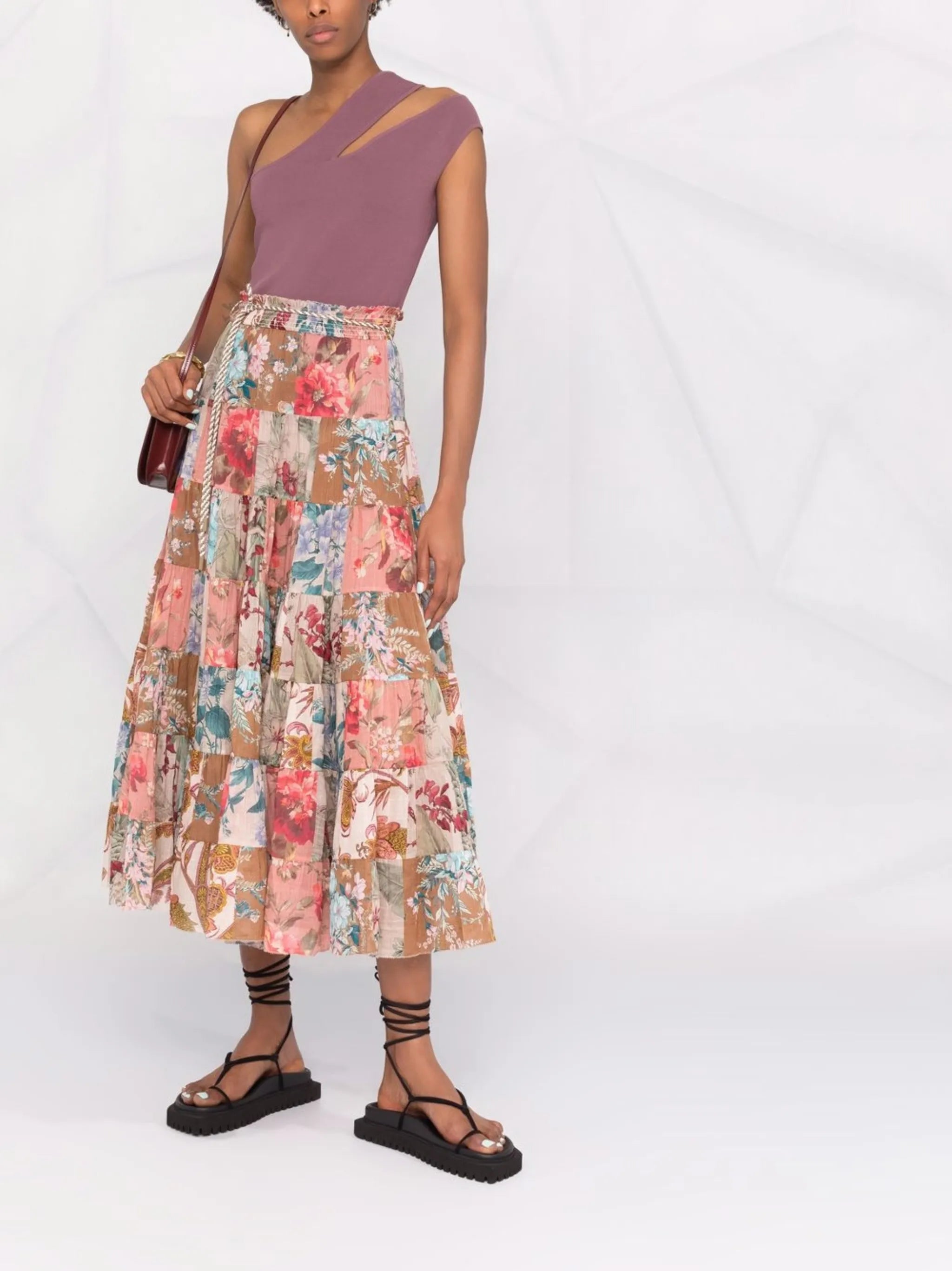 Cassia patchwork midi skirt
