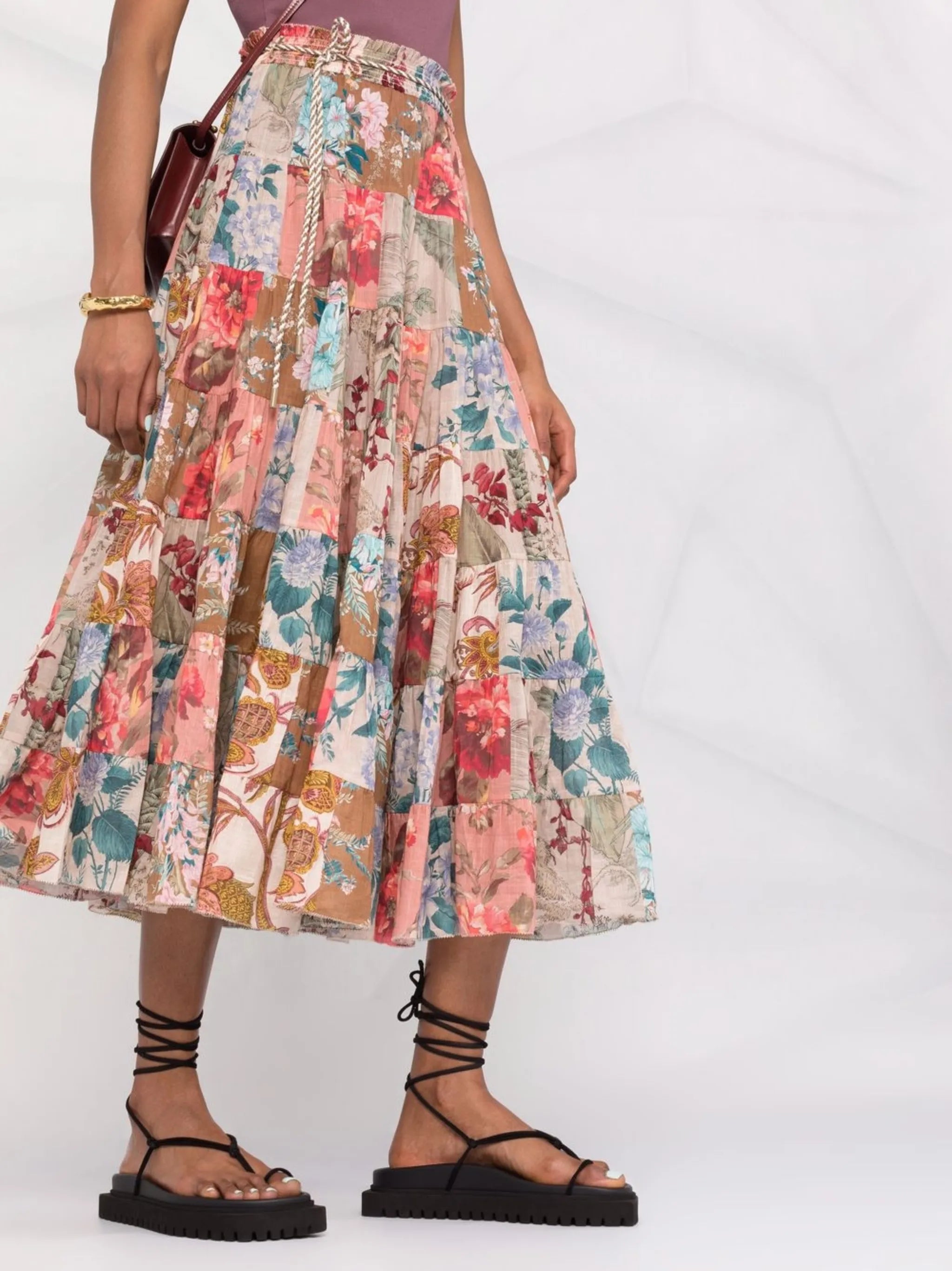 Cassia patchwork midi skirt