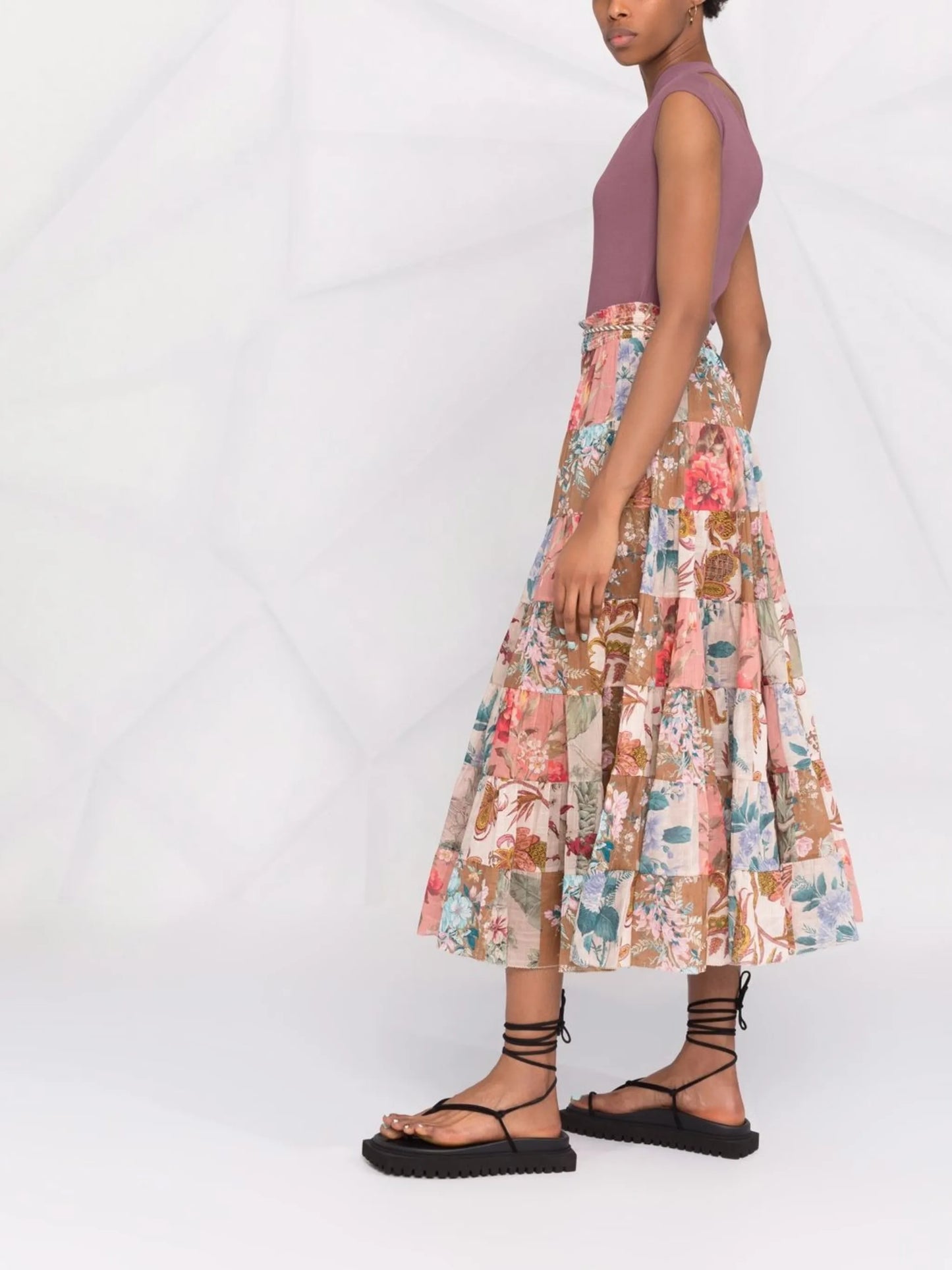 Cassia patchwork midi skirt