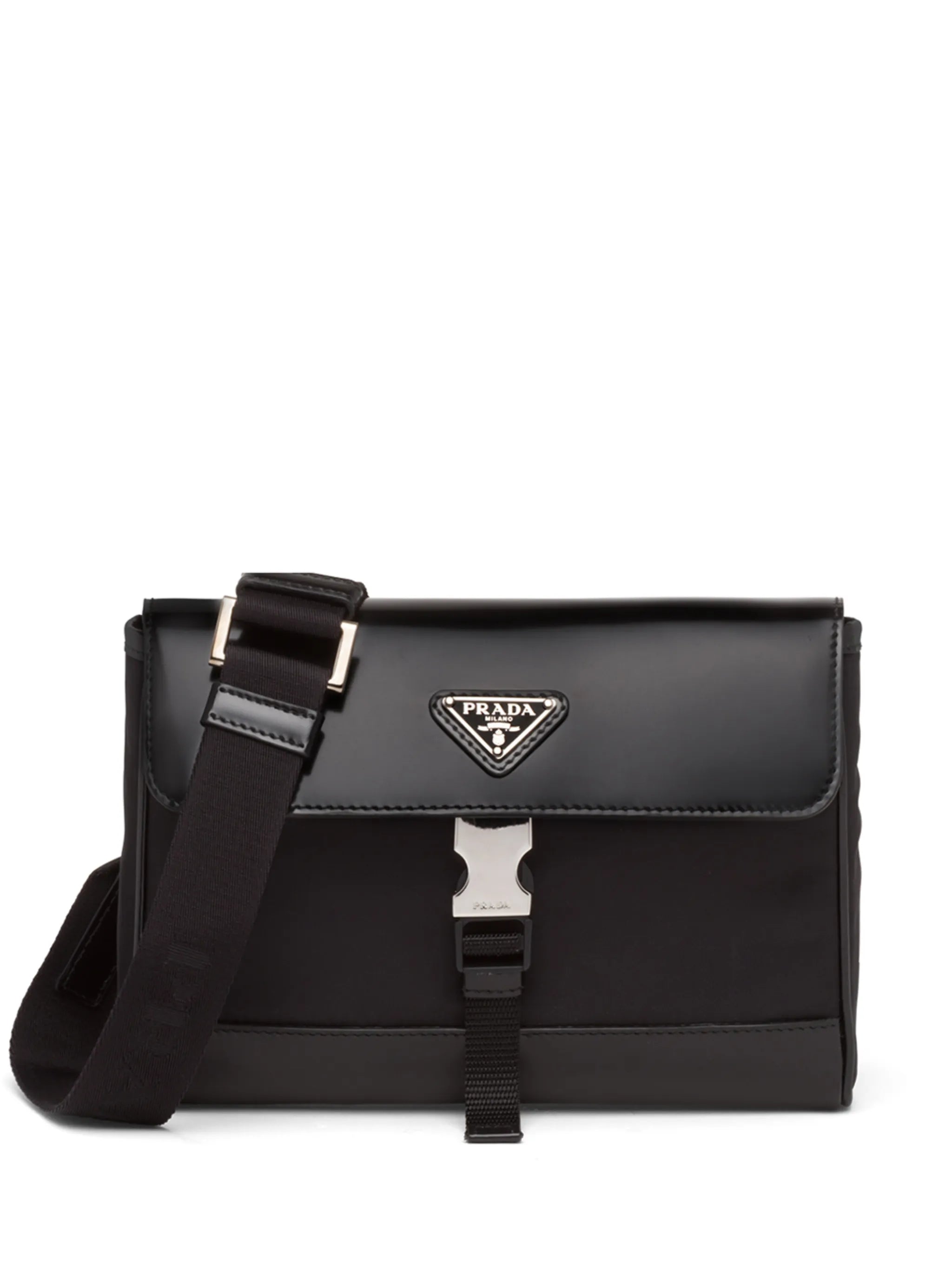 Re-Nylon and leather shoulder bag