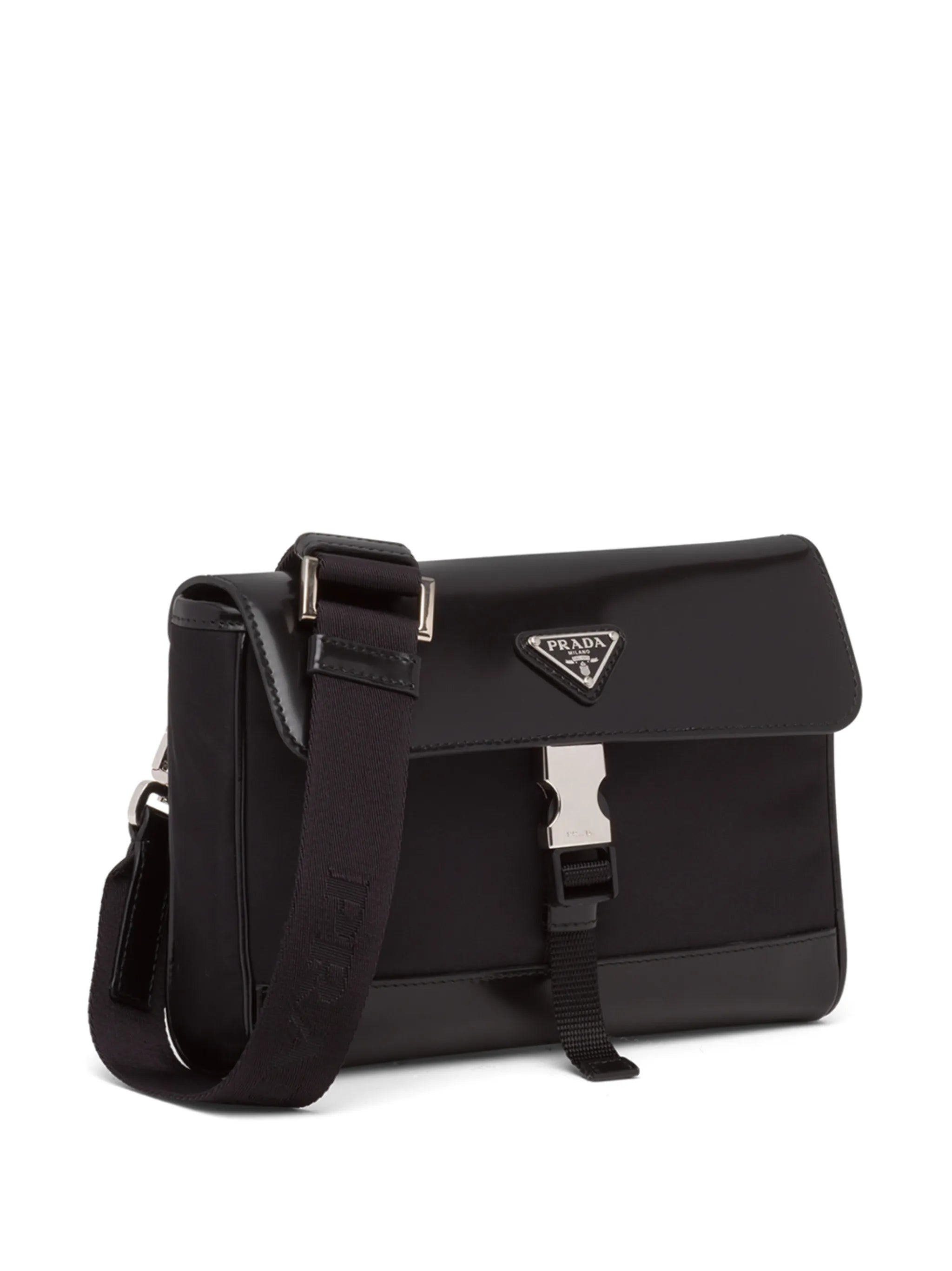 Re-Nylon and leather shoulder bag