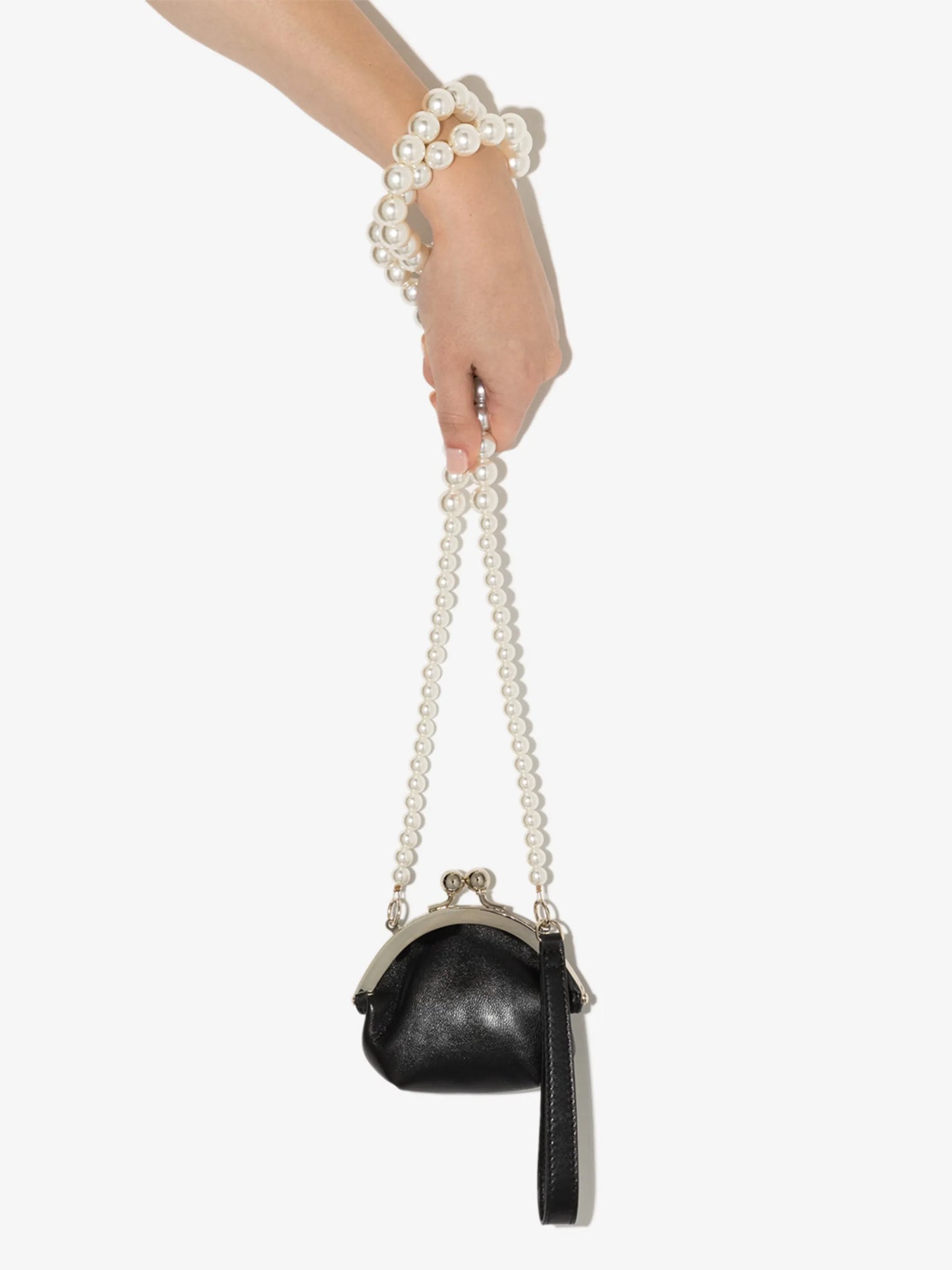 pearl-strap leather coin purse