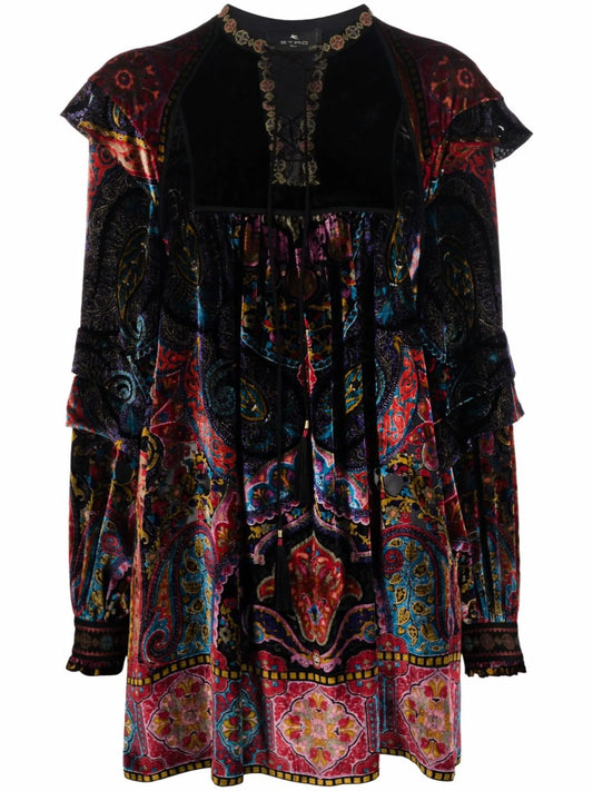 abstract-print velvet dress