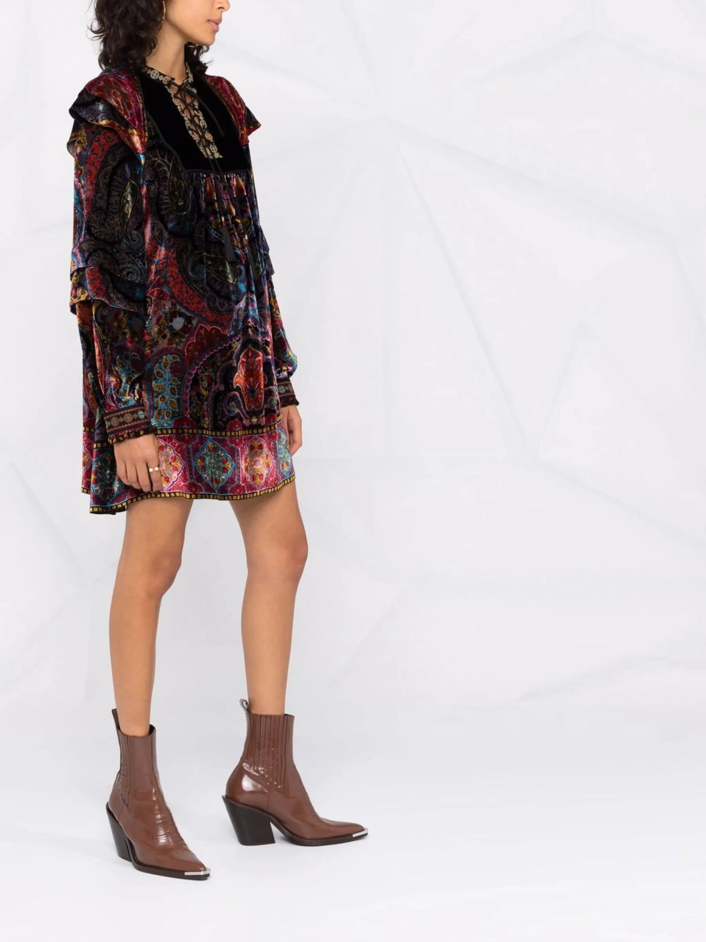 abstract-print velvet dress