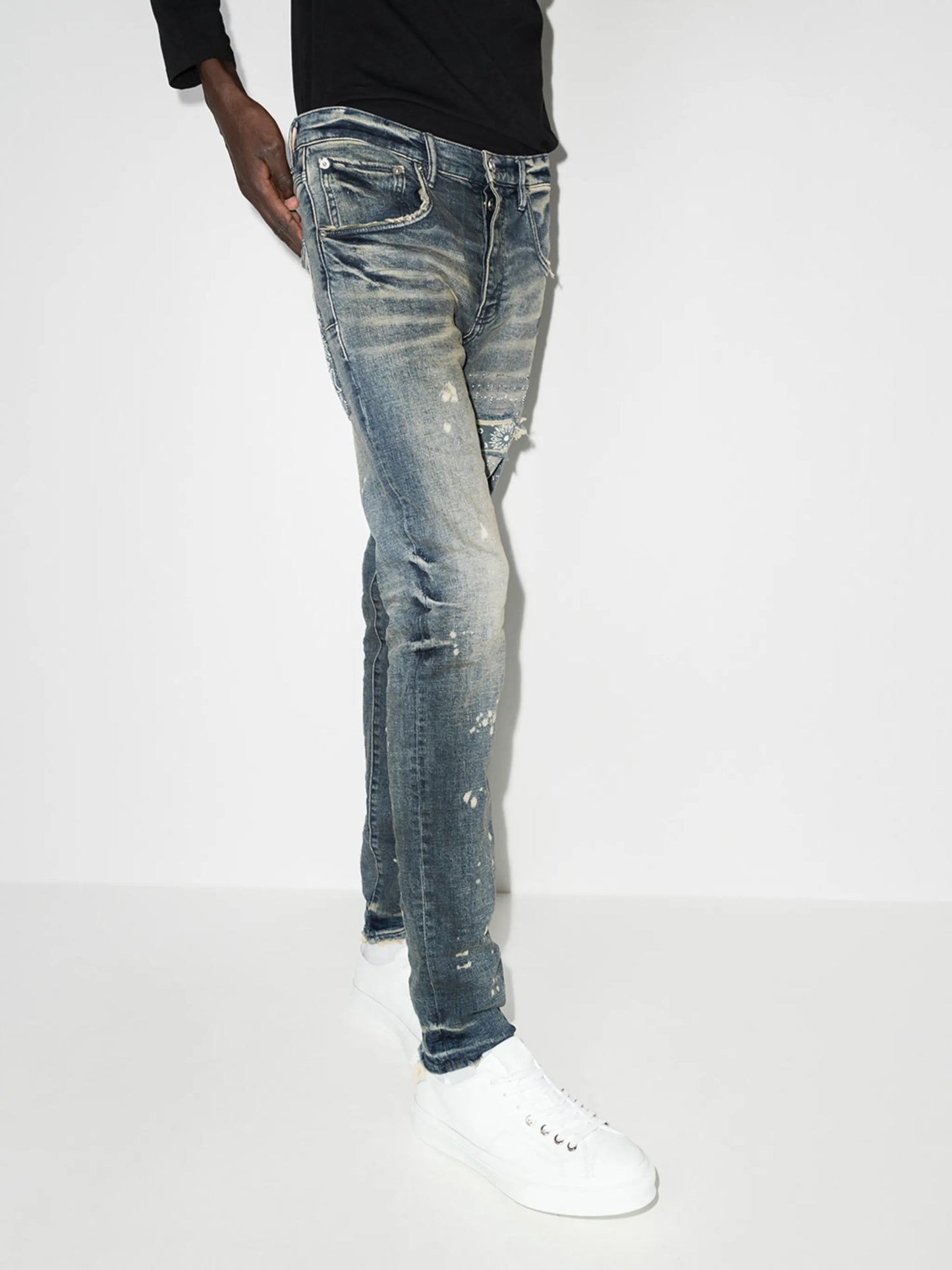bandana patch slim-cut jeans