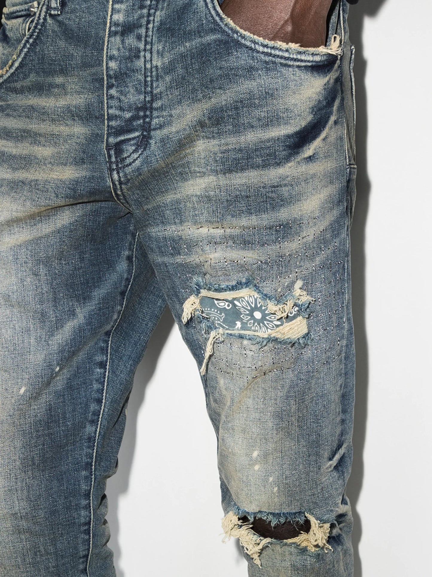 bandana patch slim-cut jeans