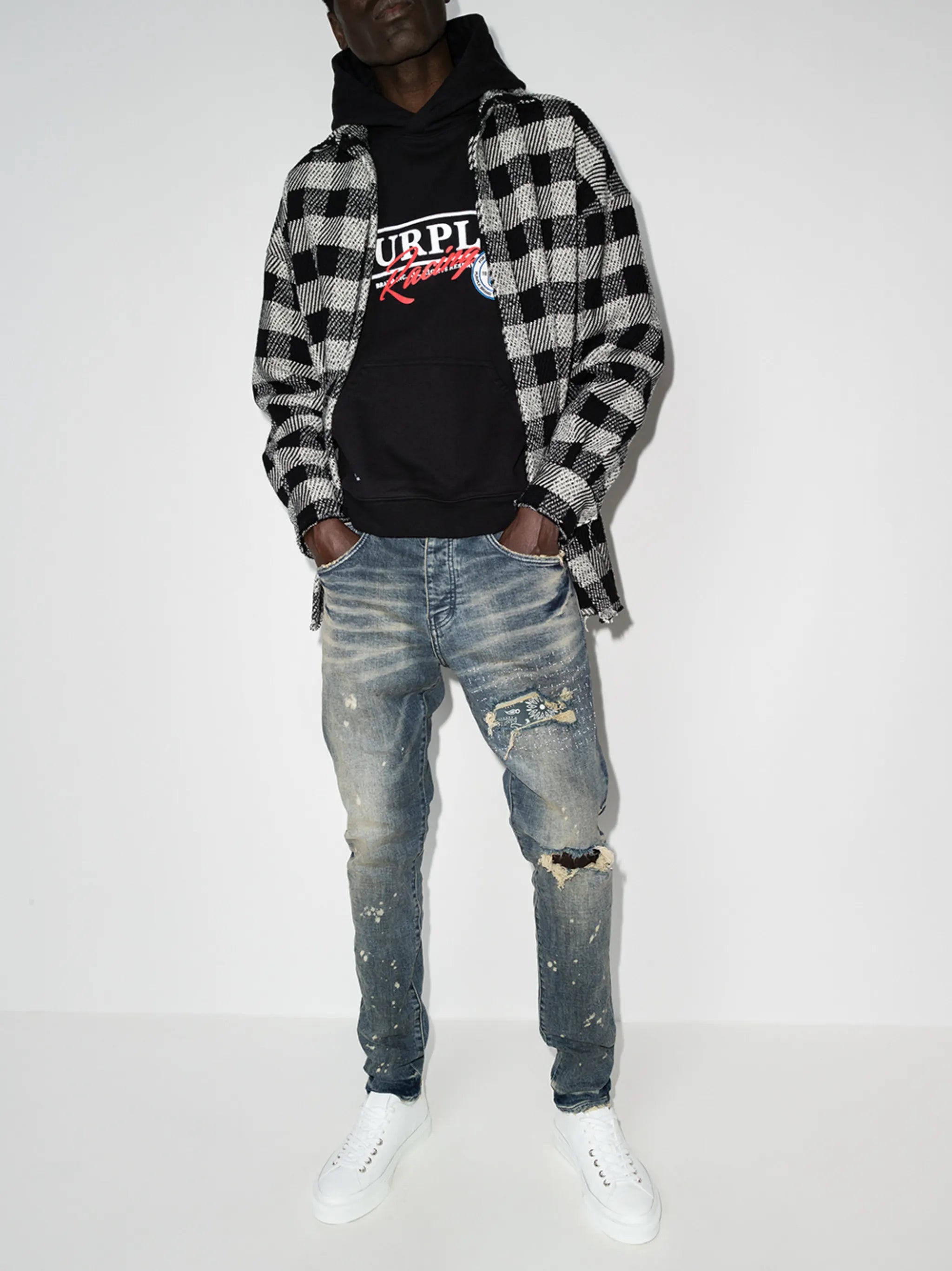 bandana patch slim-cut jeans