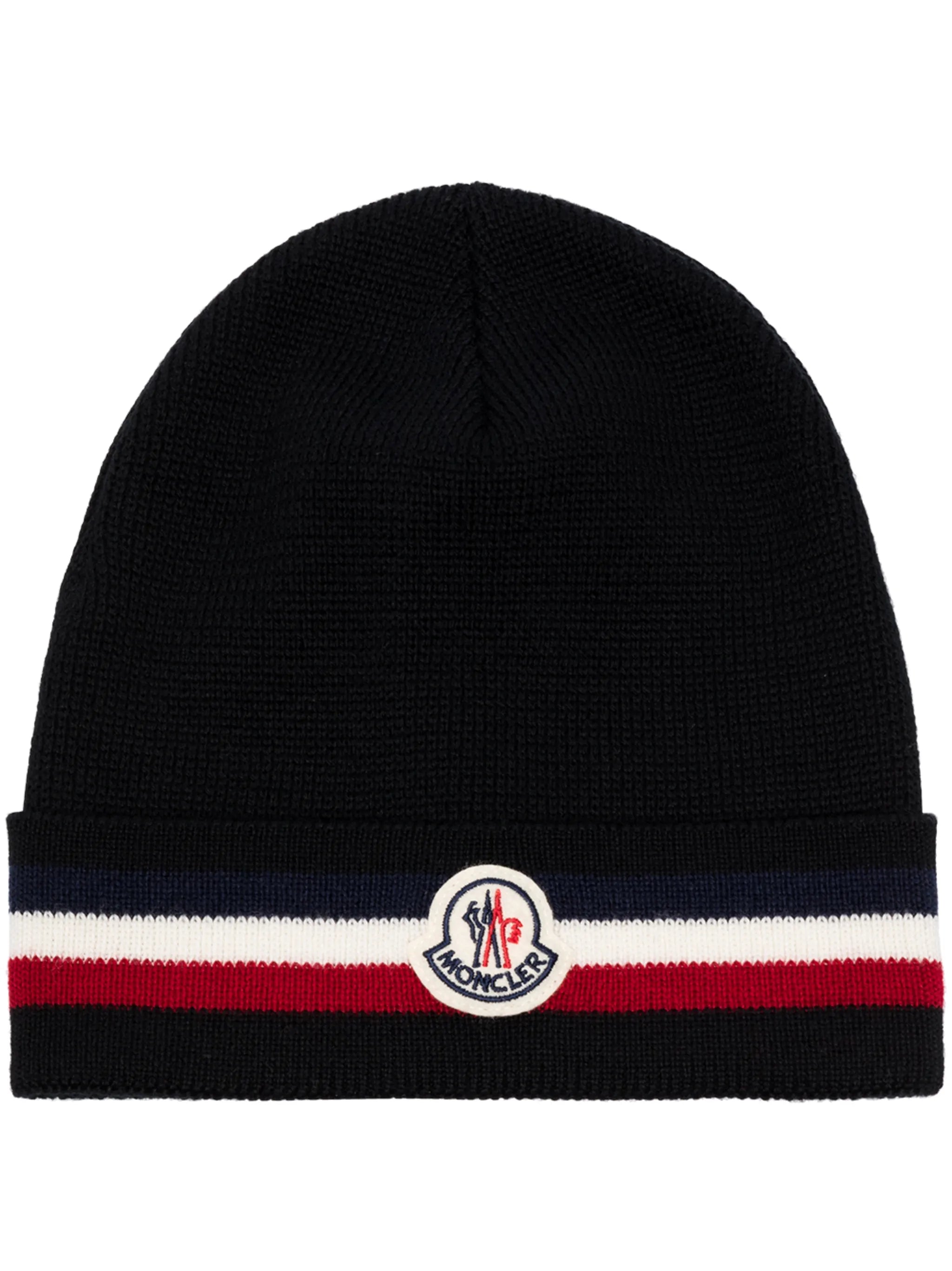striped embroidered-logo beanie