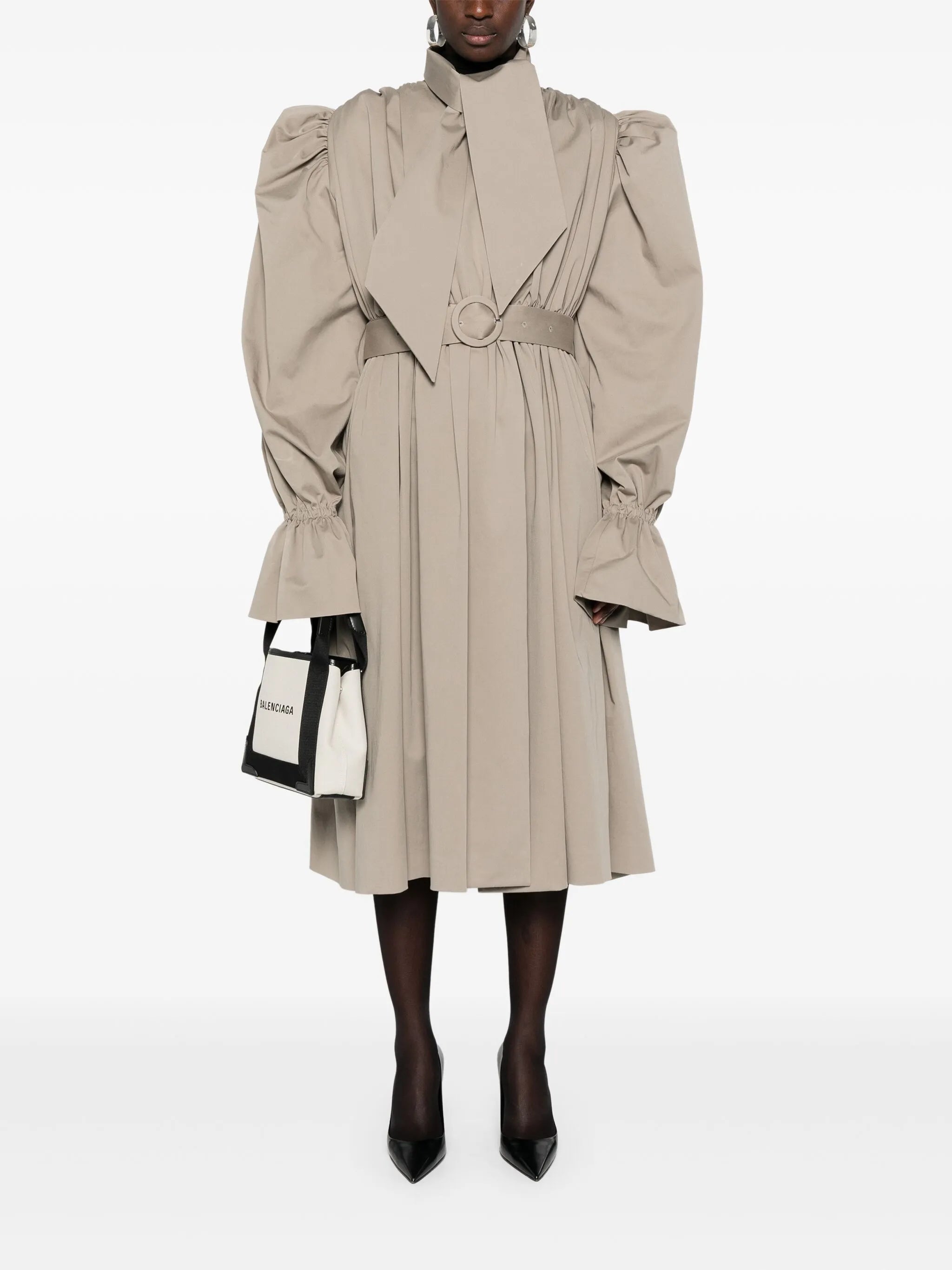 puff-sleeve belted coat
