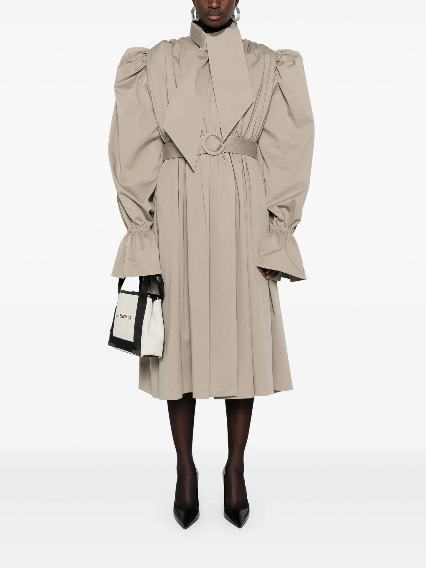 puff-sleeve belted coat