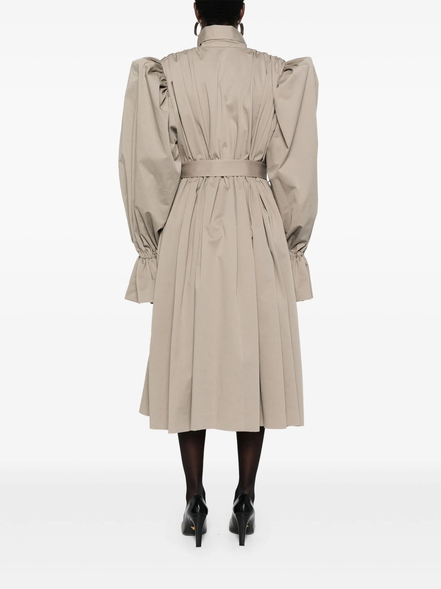 puff-sleeve belted coat