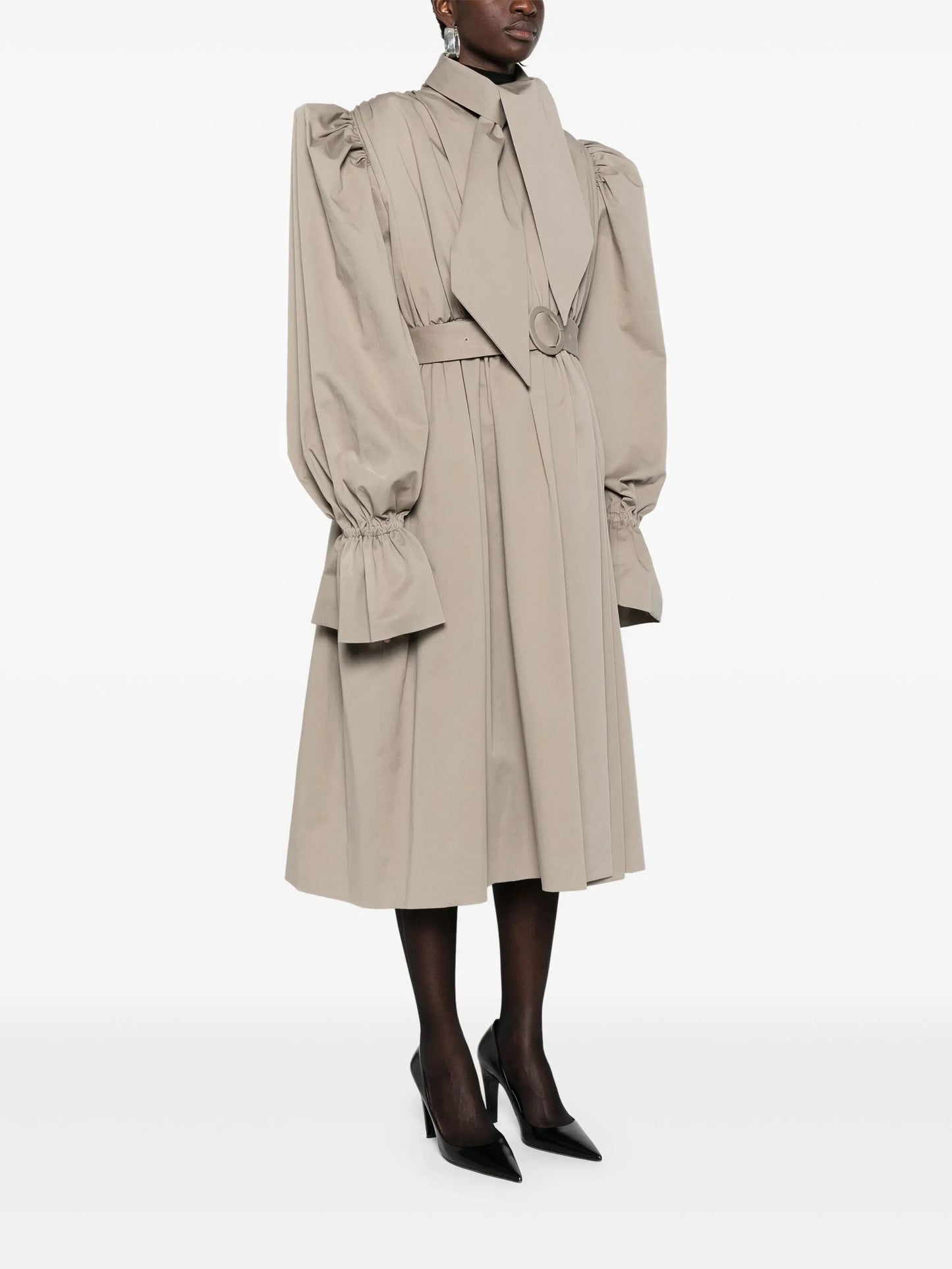 puff-sleeve belted coat