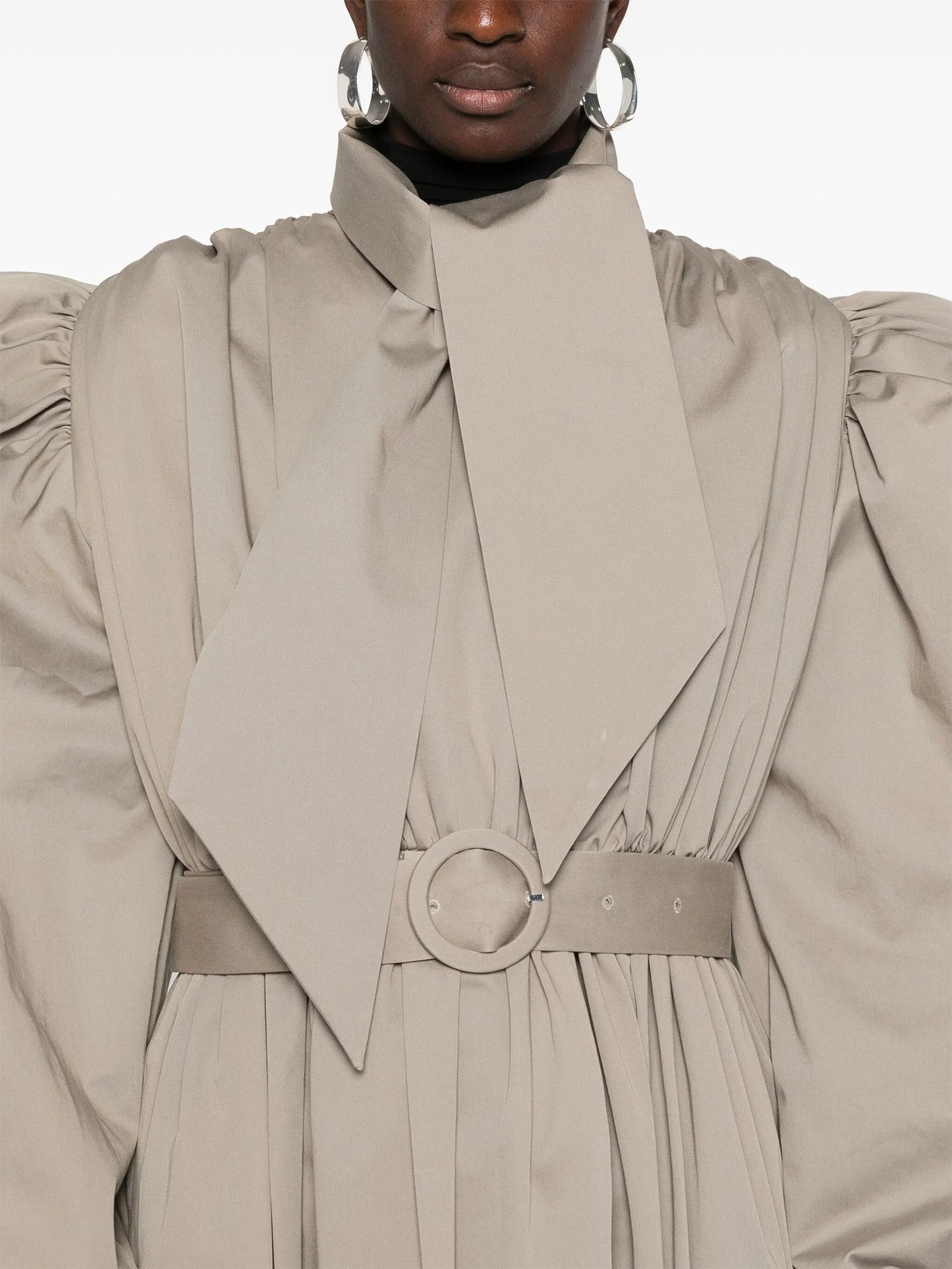 puff-sleeve belted coat