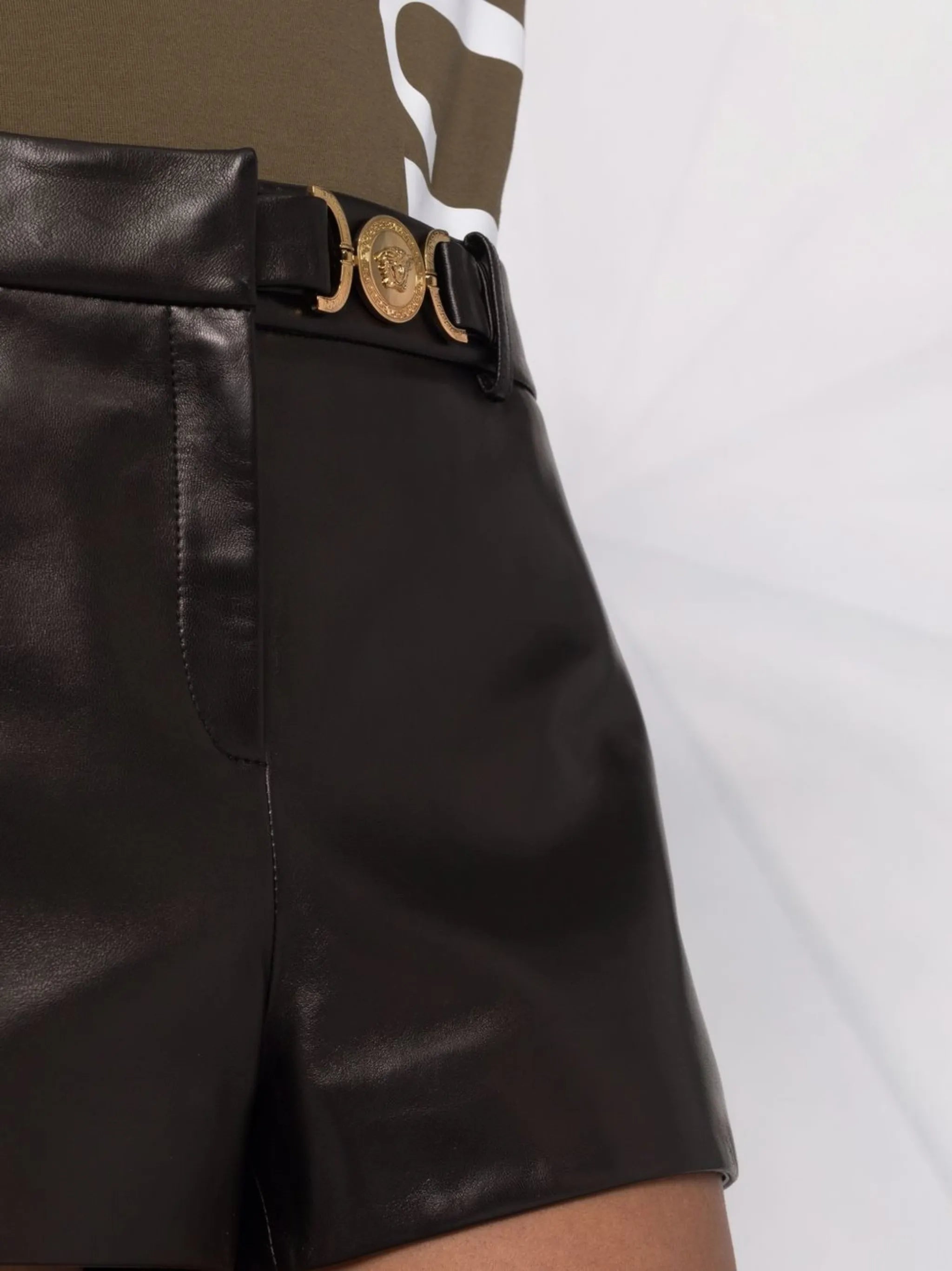 Medusa-plaque leather shorts
