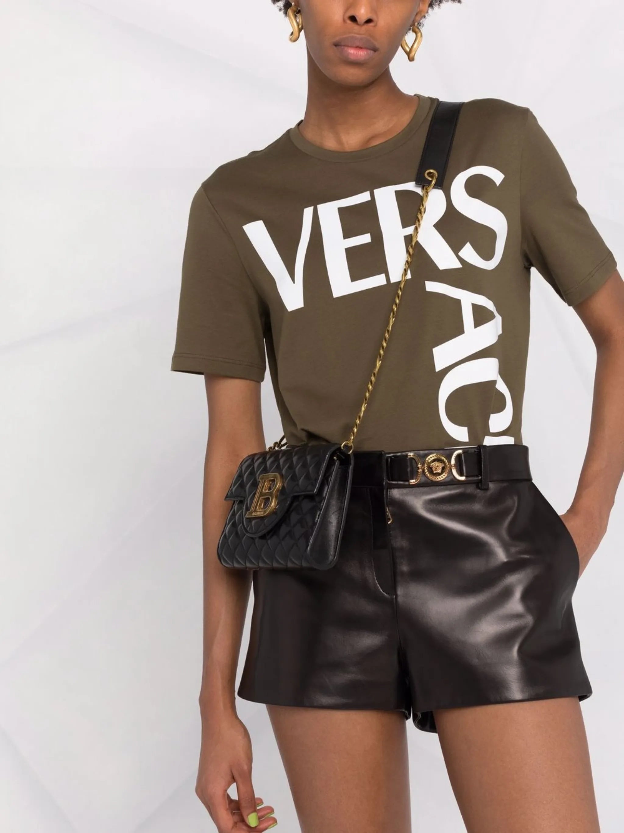 Medusa-plaque leather shorts