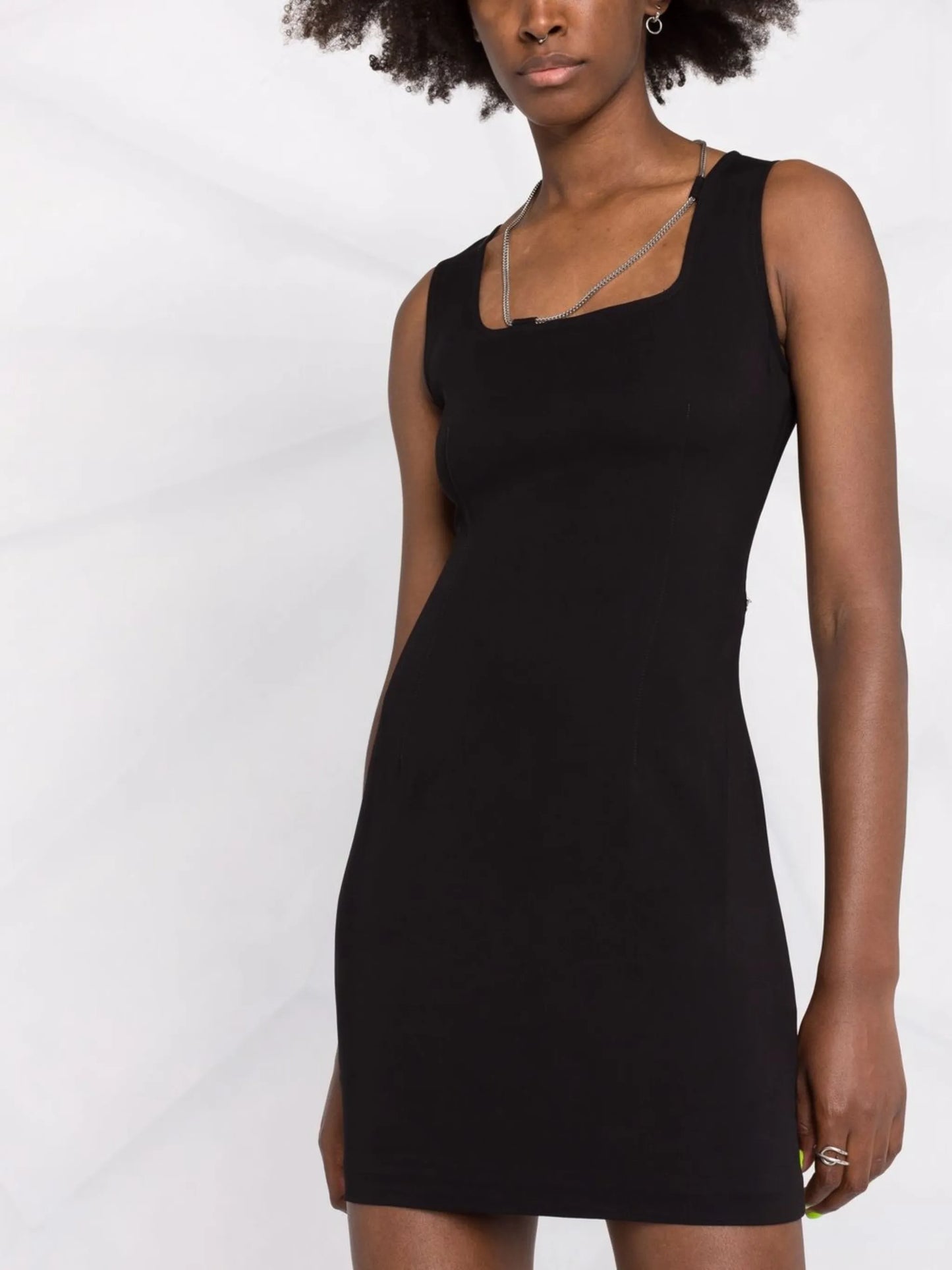 chain-trimmed mini dress