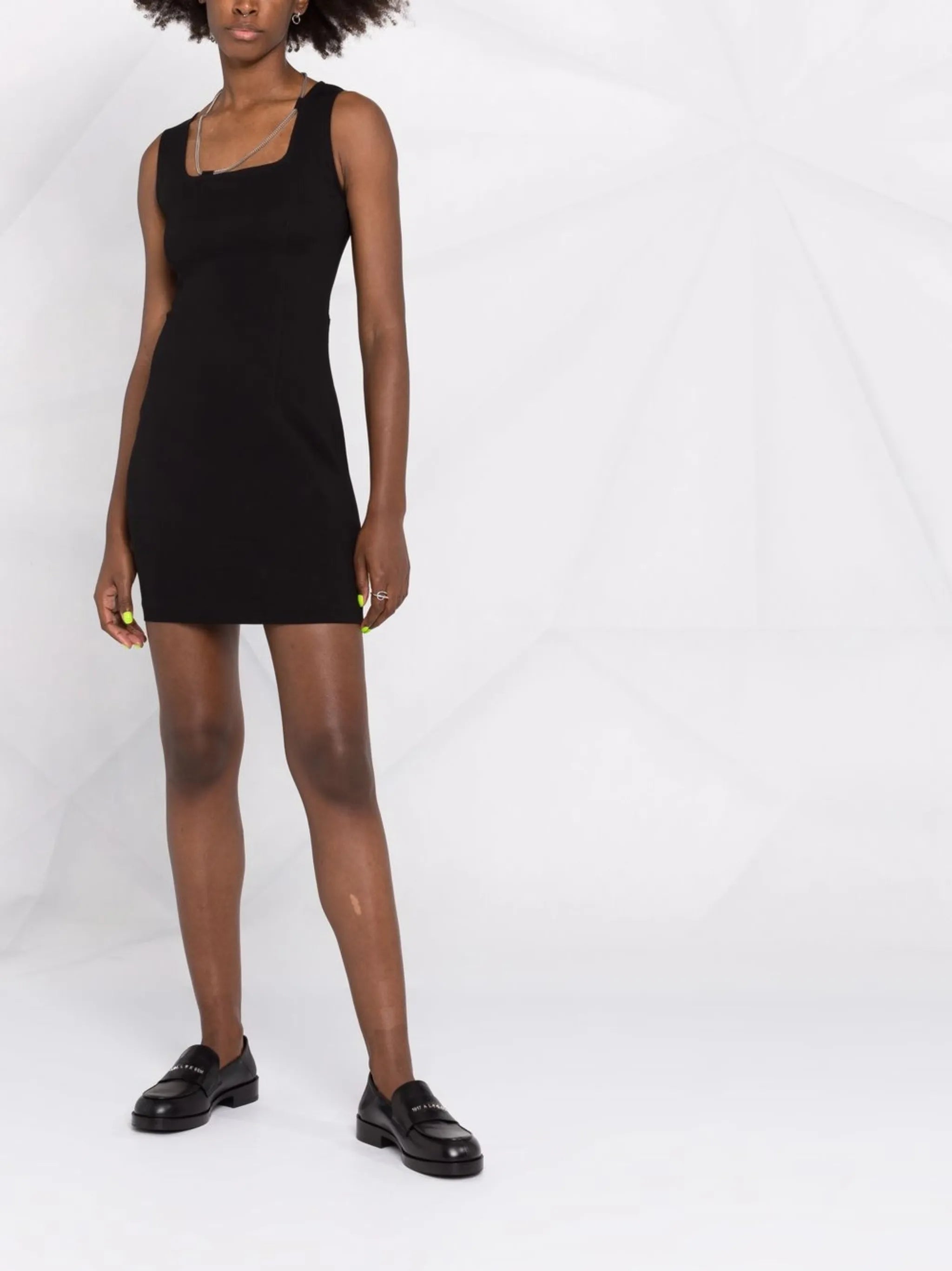 chain-trimmed mini dress
