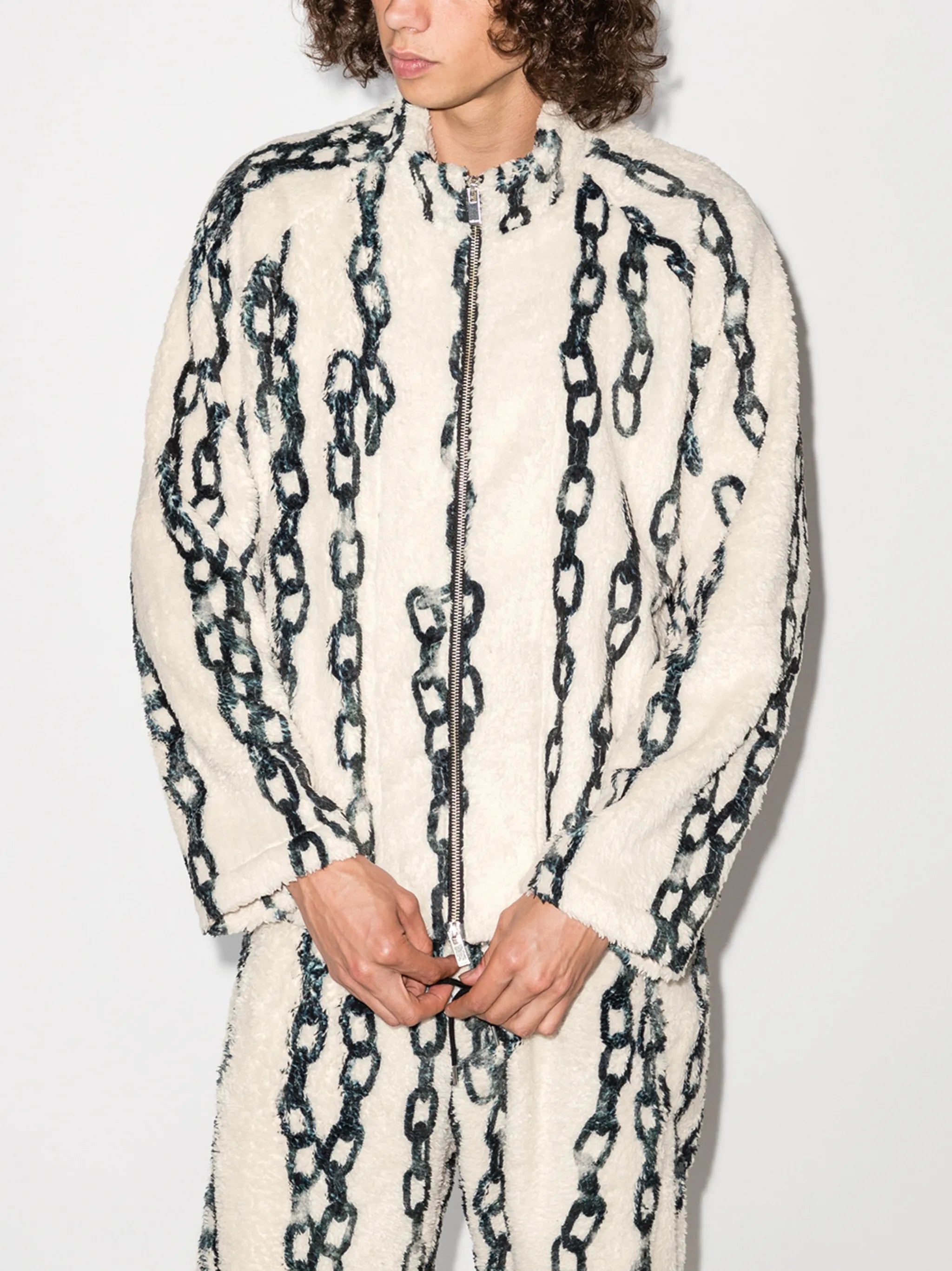 chain-print fleece jacket