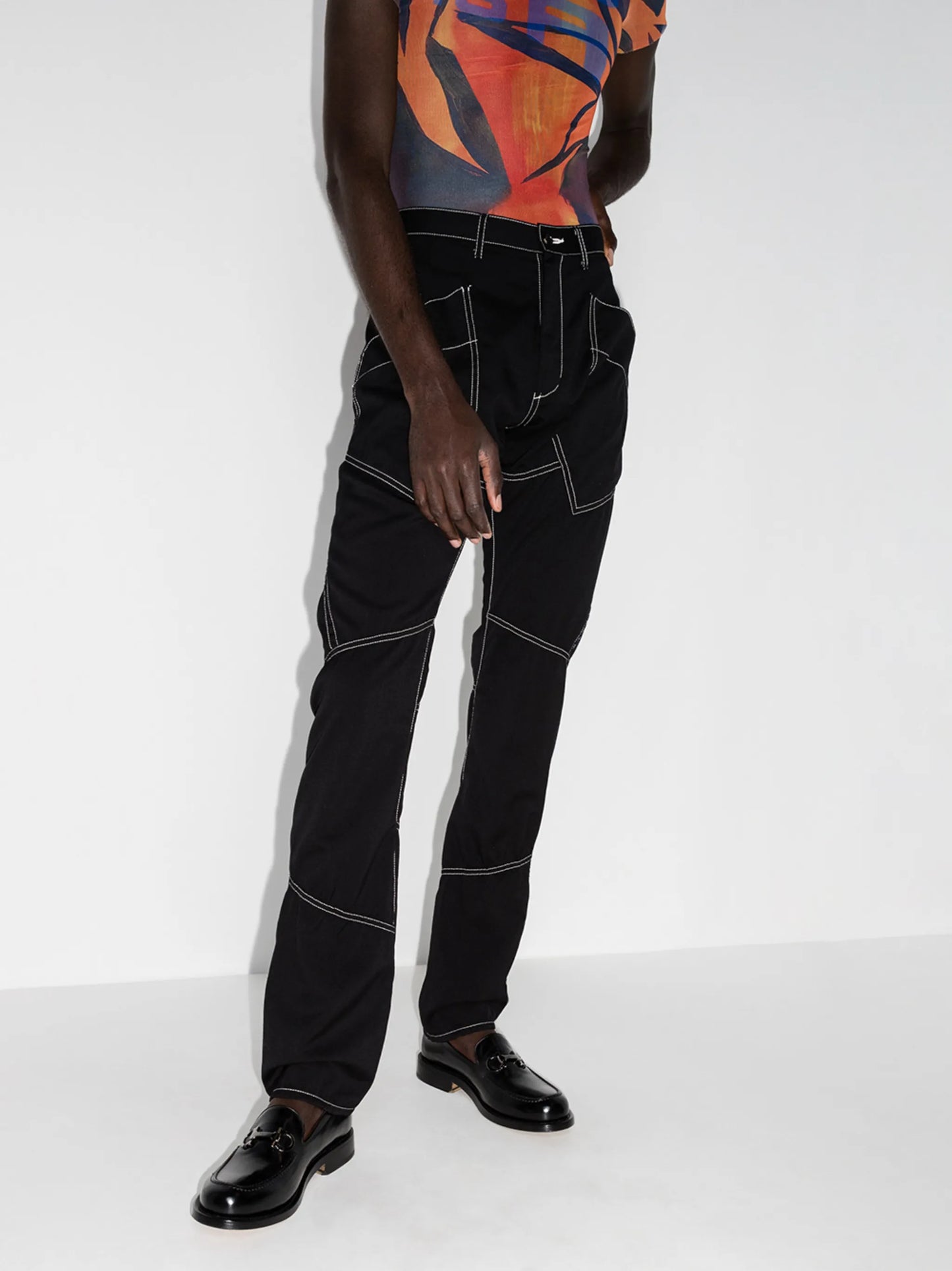 patchwork tailored straight-leg trousers