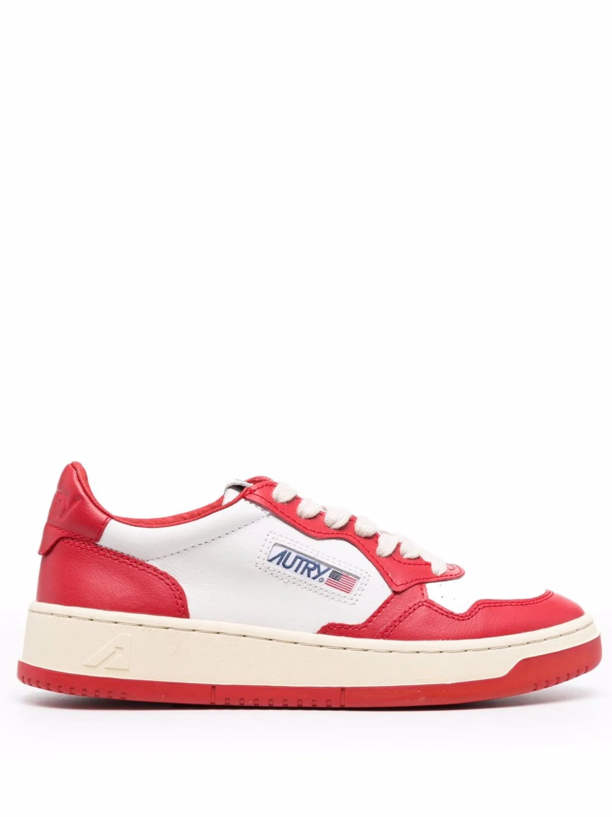 contrast-panel leather sneakers