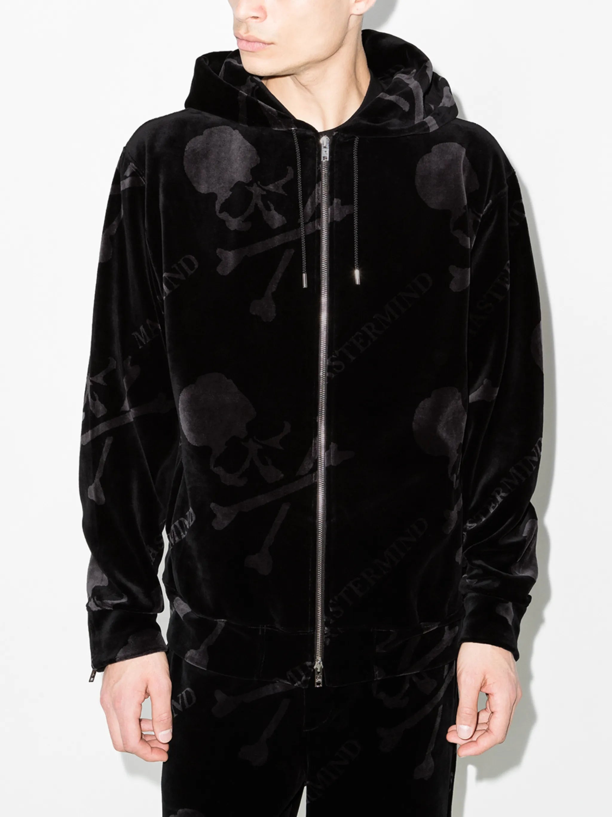 skull-print velvet track jacket