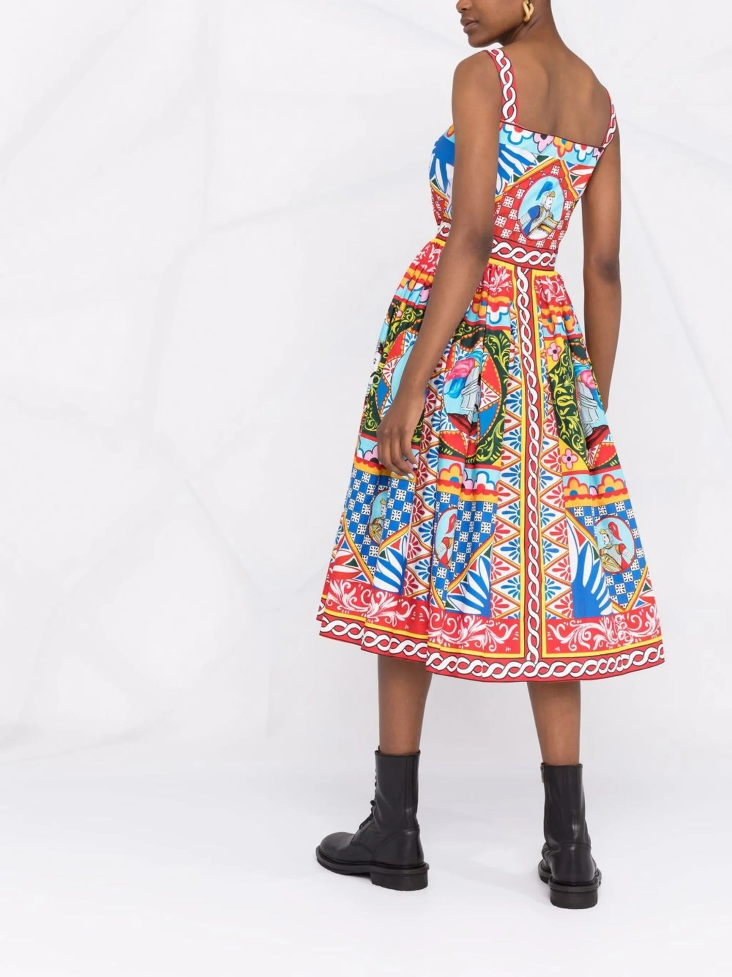 Carretto-print flared midi dress