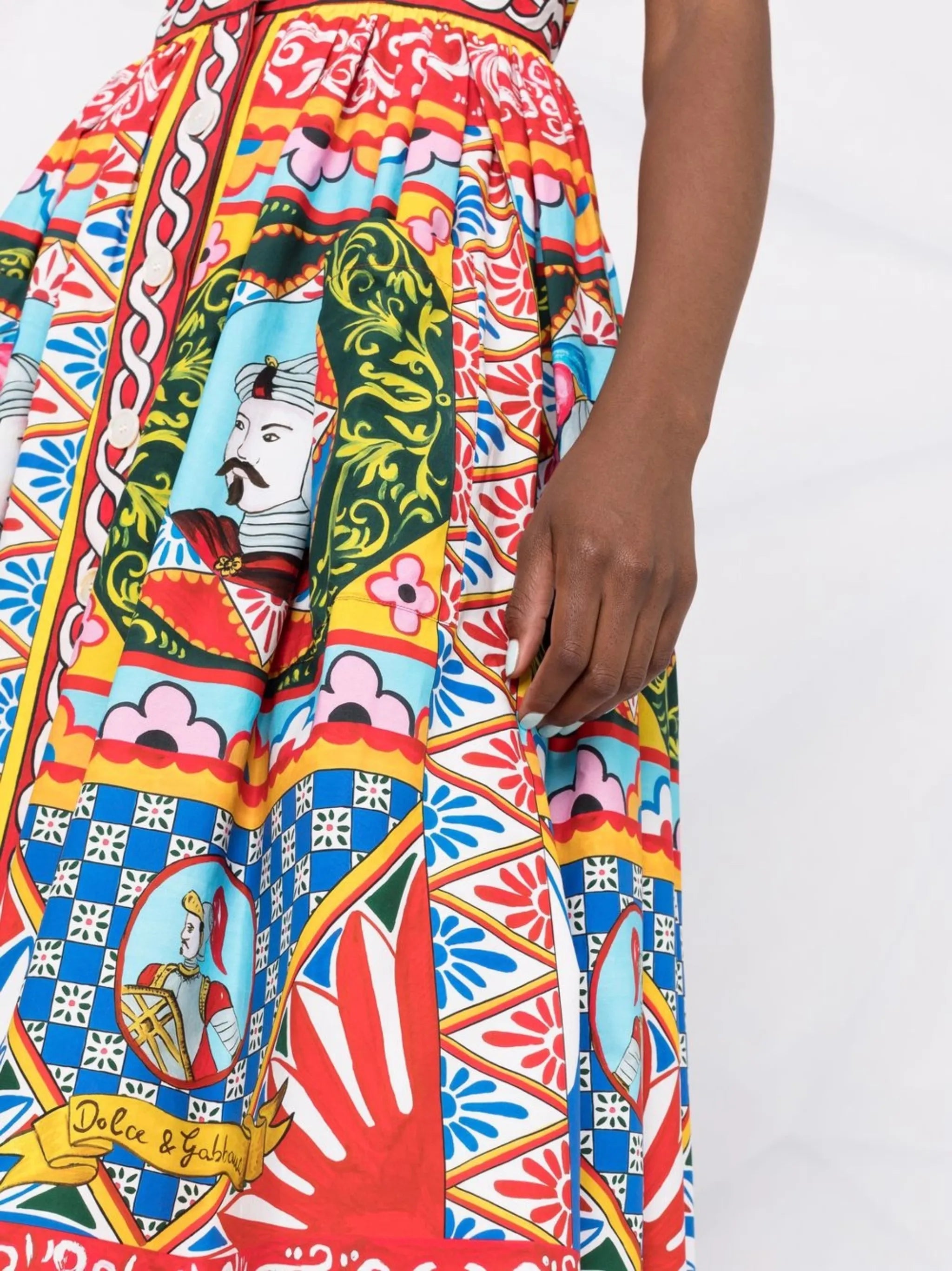 Carretto-print flared midi dress