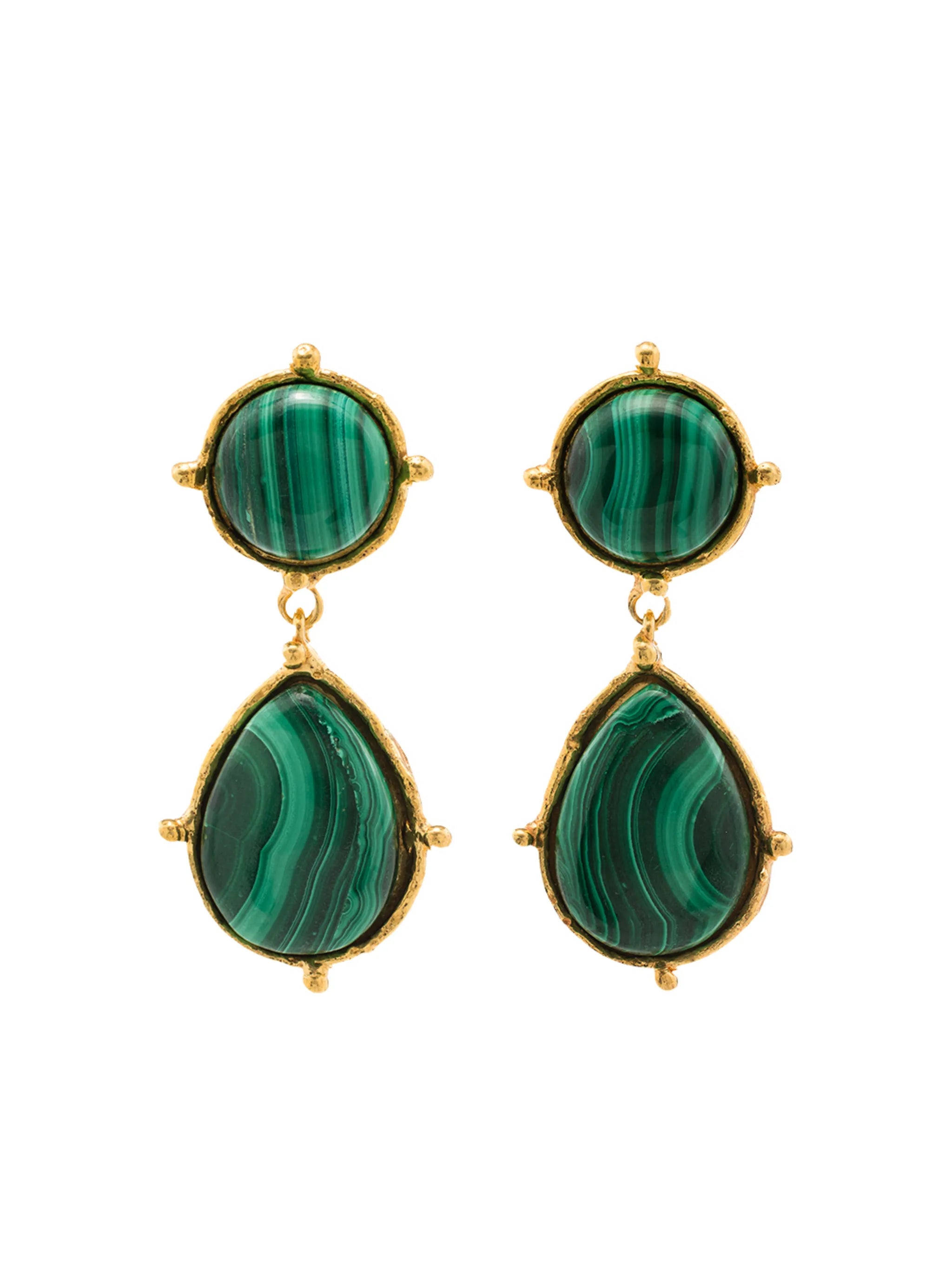 2 Pierres Dots malachite clip-on earrings