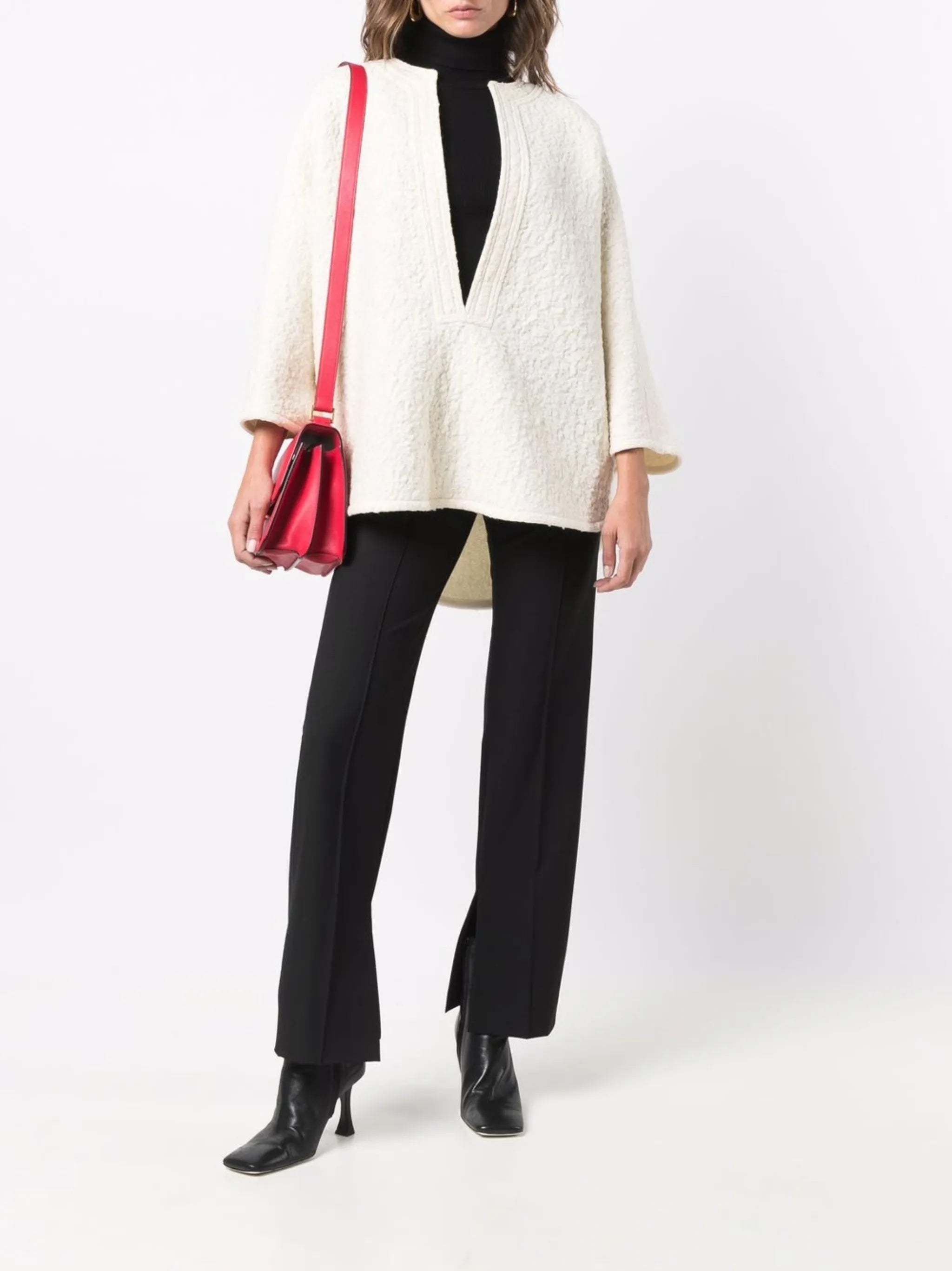 textured-finish split-neck cape