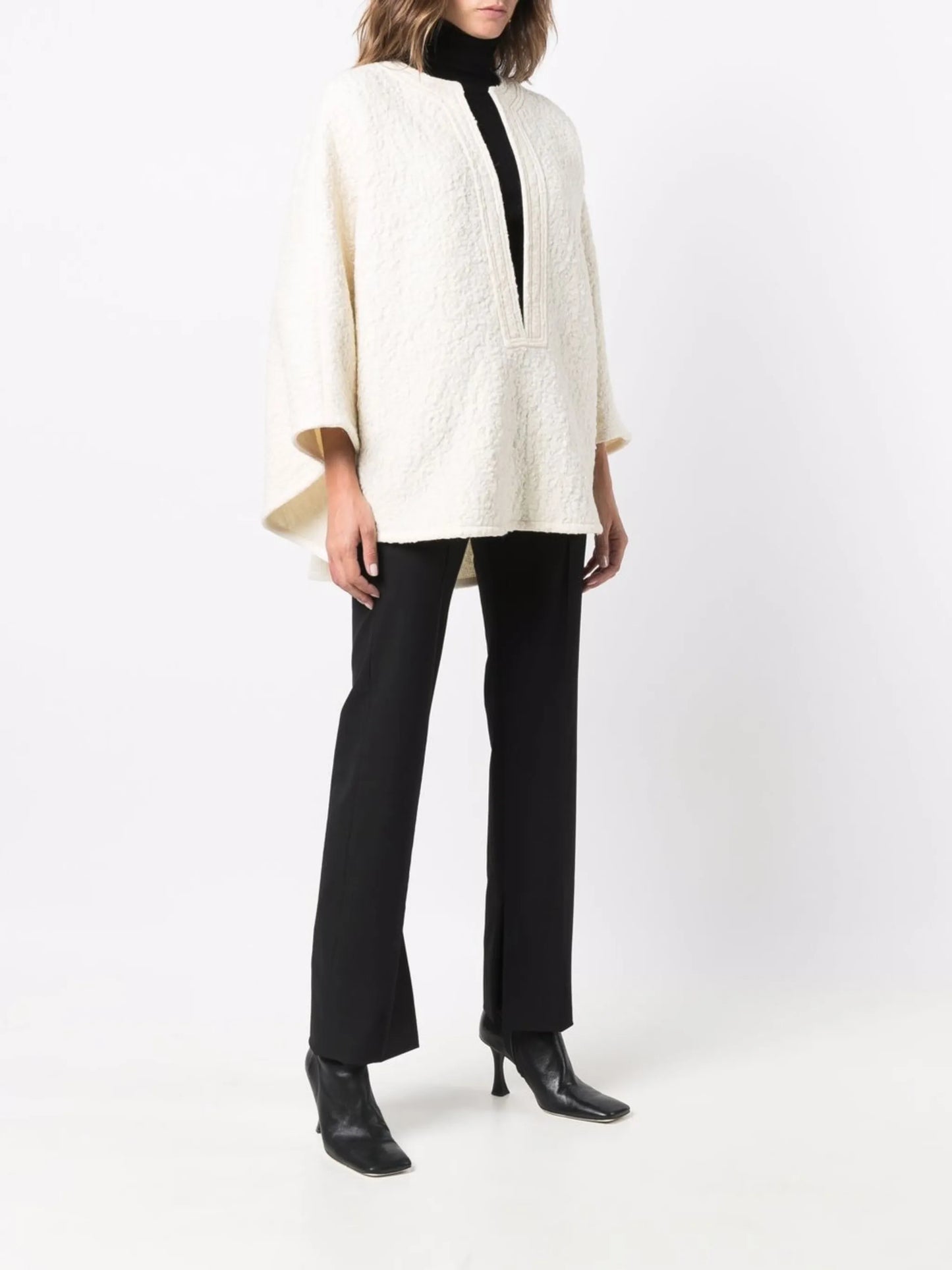 textured-finish split-neck cape