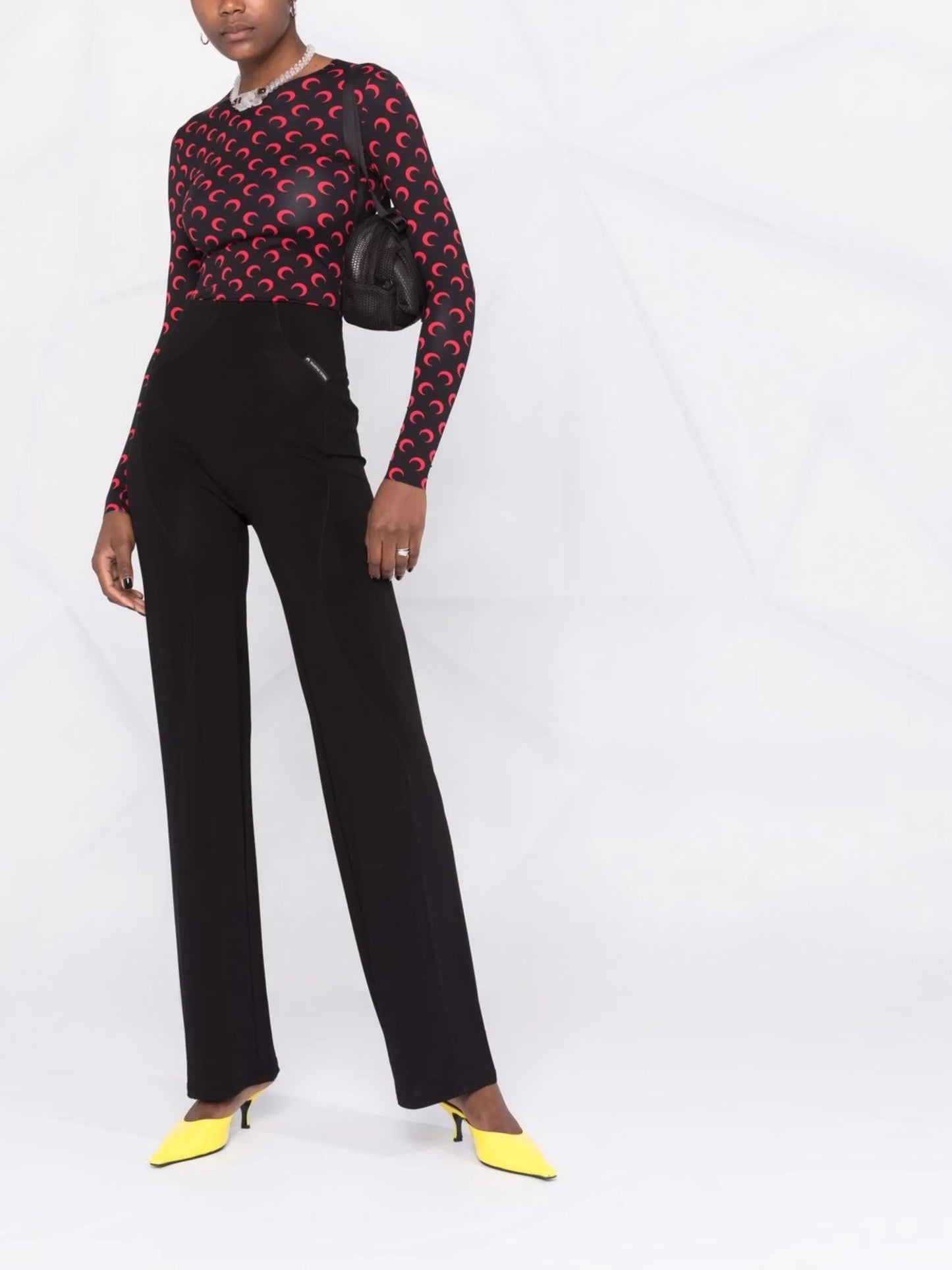 high-waisted graphic-detail pants