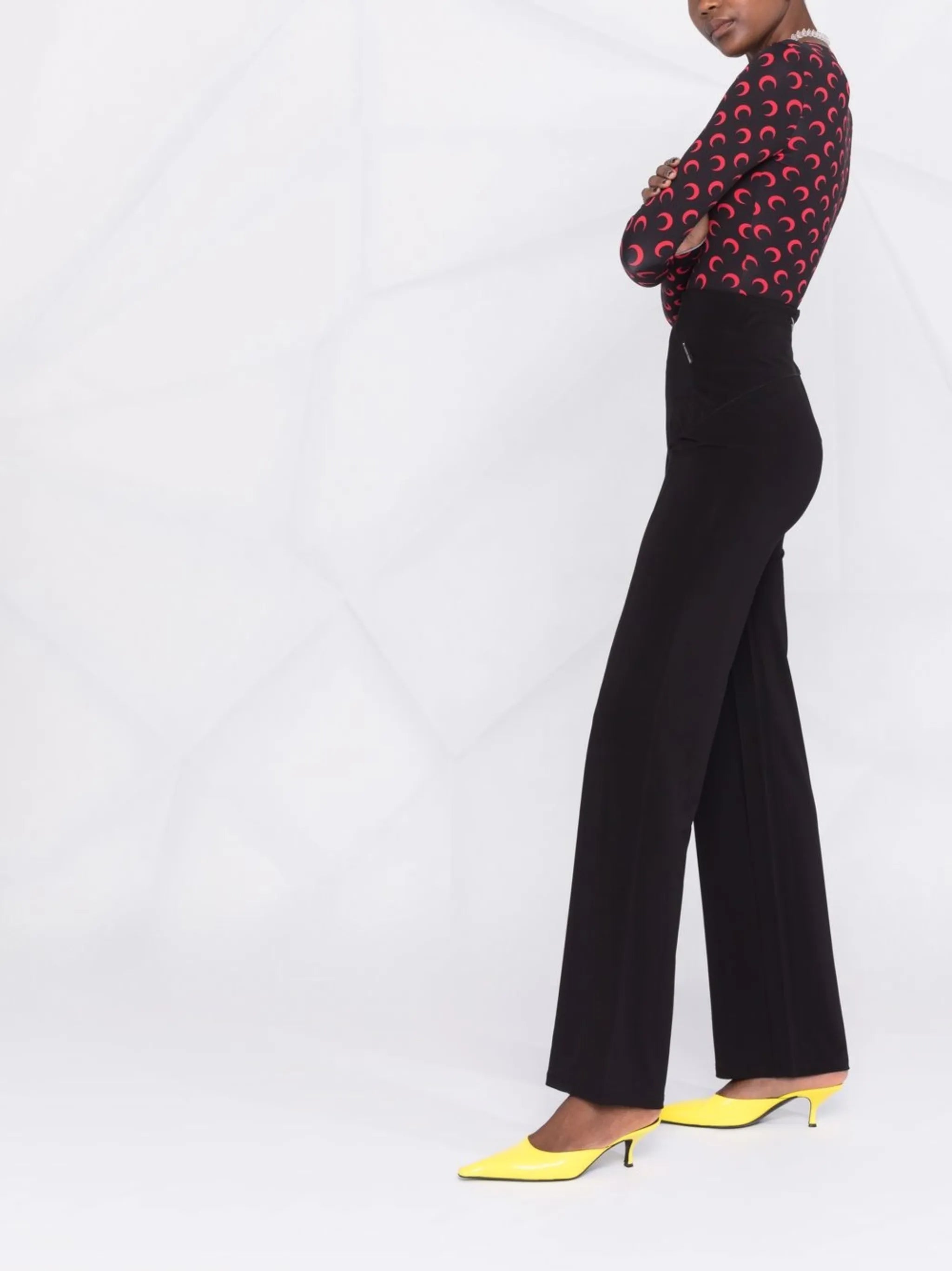 high-waisted graphic-detail pants